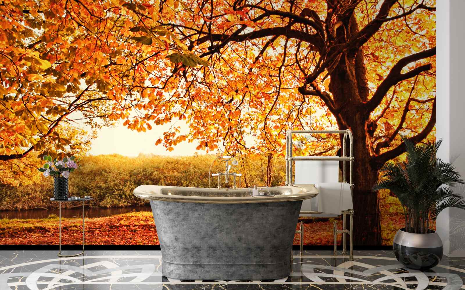 Papier peint l'éblouissante beauté de la forêt en automne ensoleillé