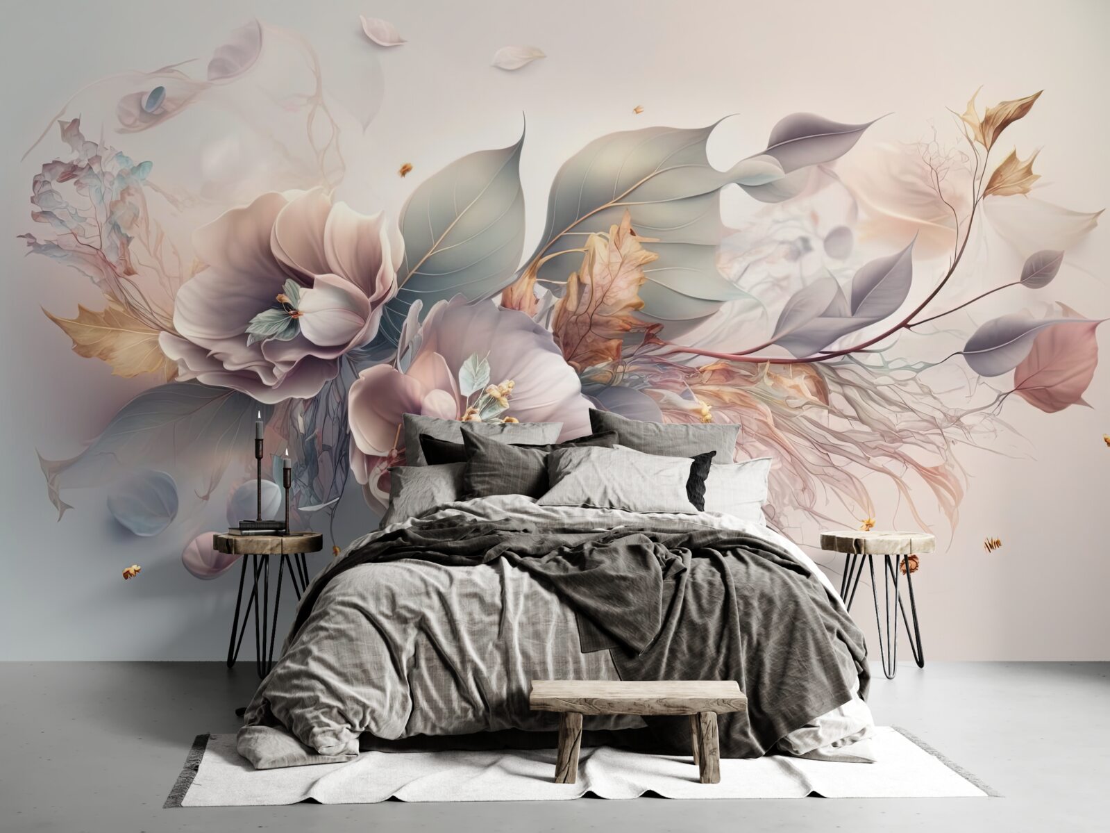 Papier peint branche de fleur colorée sur fond clair