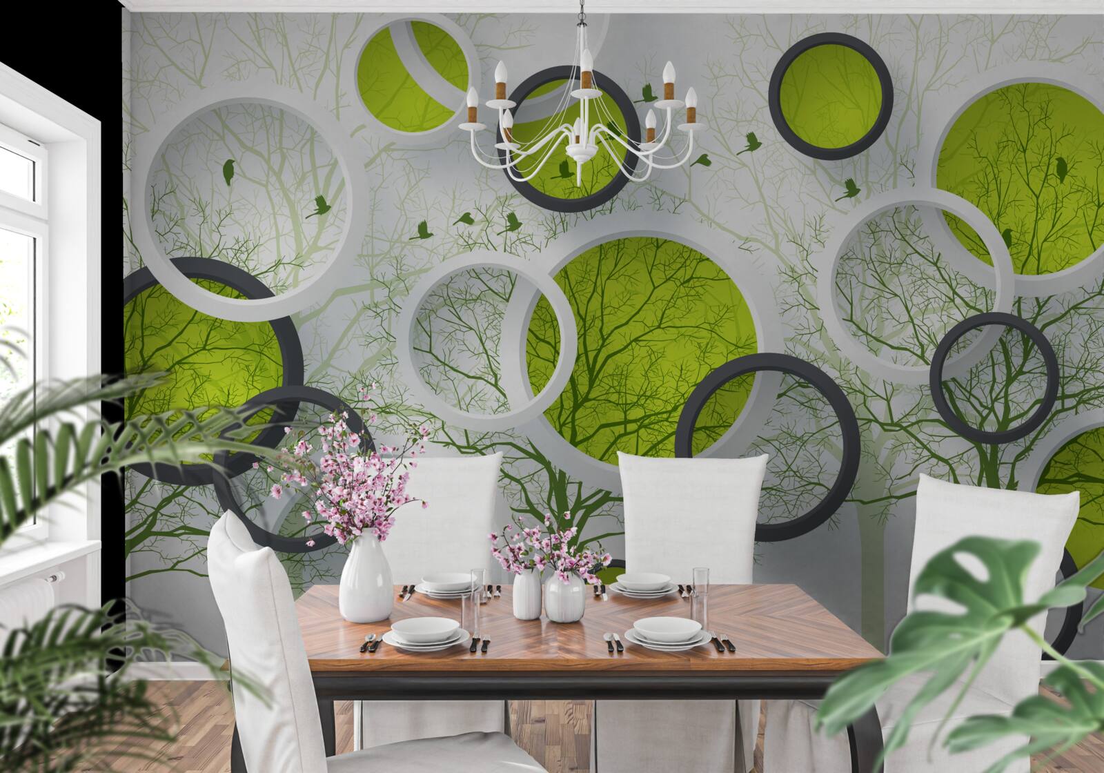 Papier peint cercles abstraits remplis d'arbres