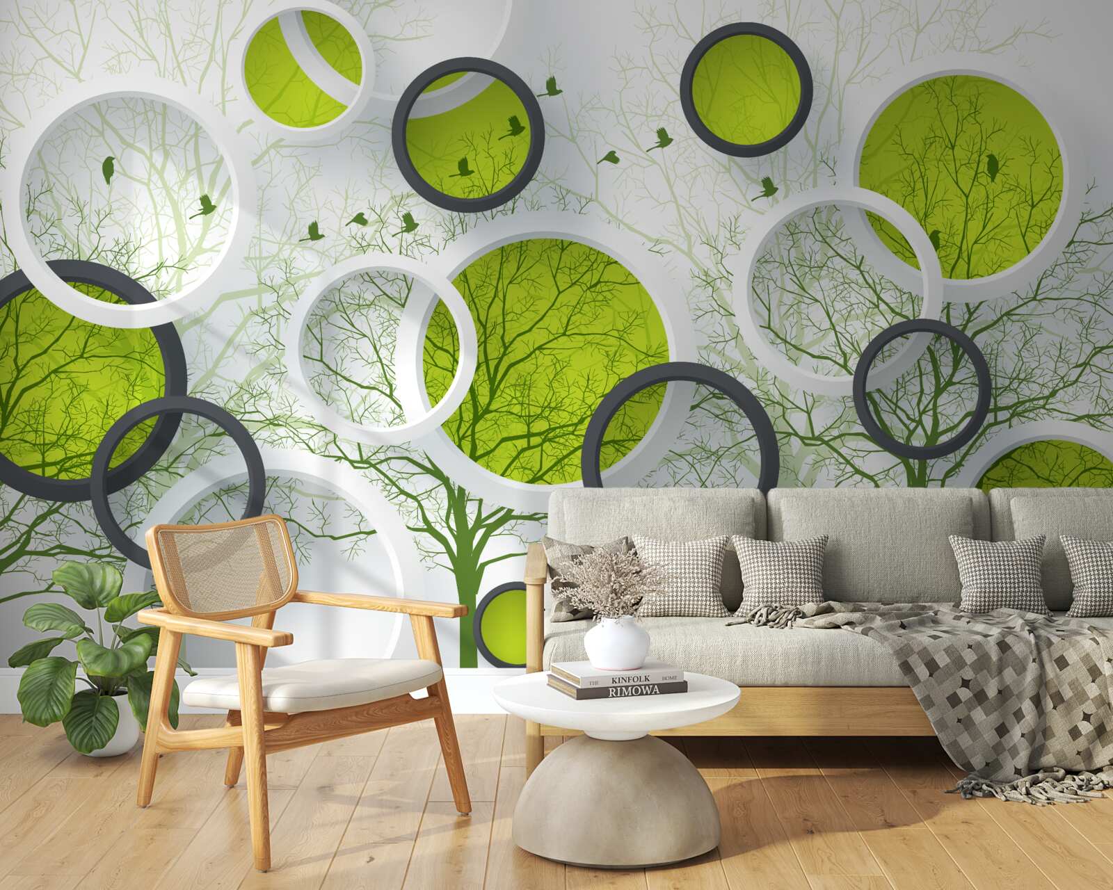 Papier peint cercles abstraits remplis d'arbres