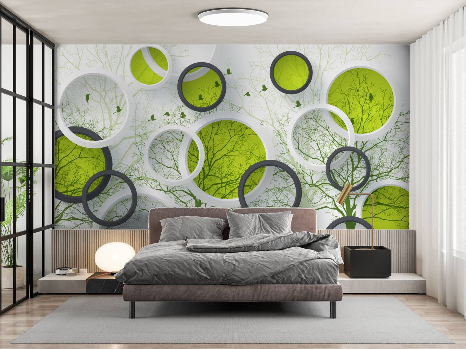 Papier peint cercles abstraits remplis d'arbres