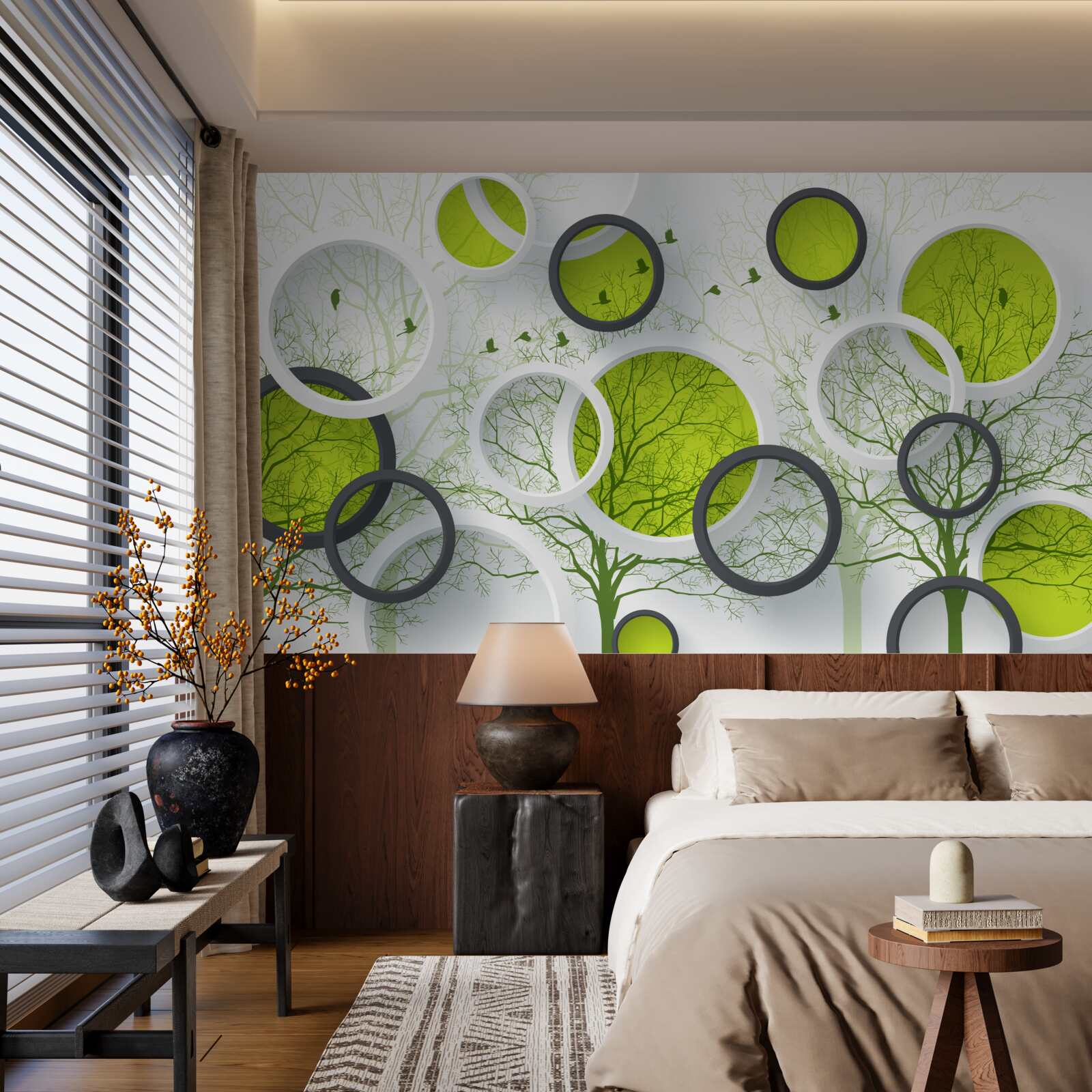 Papier peint cercles abstraits remplis d'arbres