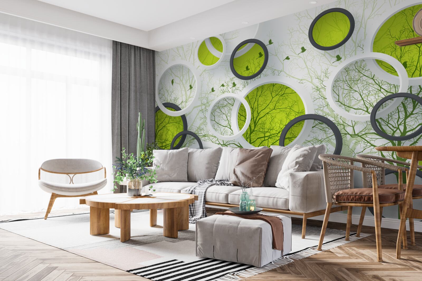 Papier peint cercles abstraits remplis d'arbres
