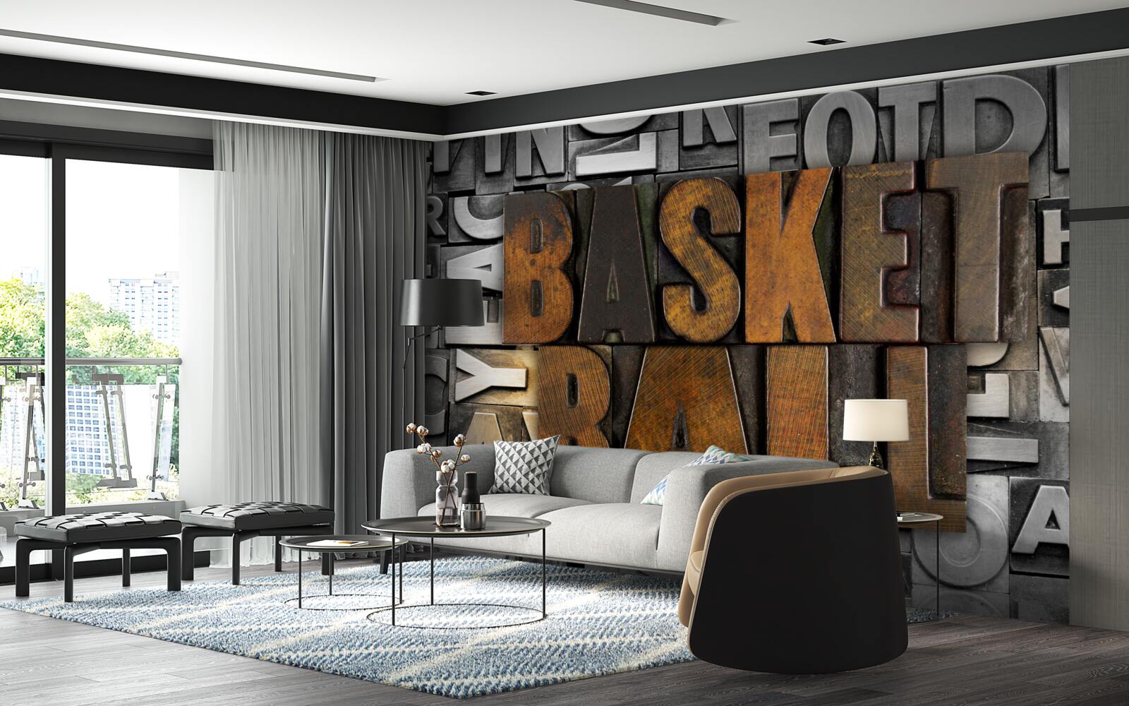 Papier peint "basket" gravé sur métal