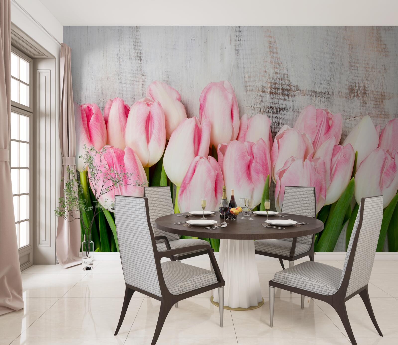 Papier peint tulipes fraîches d'un rose délicat