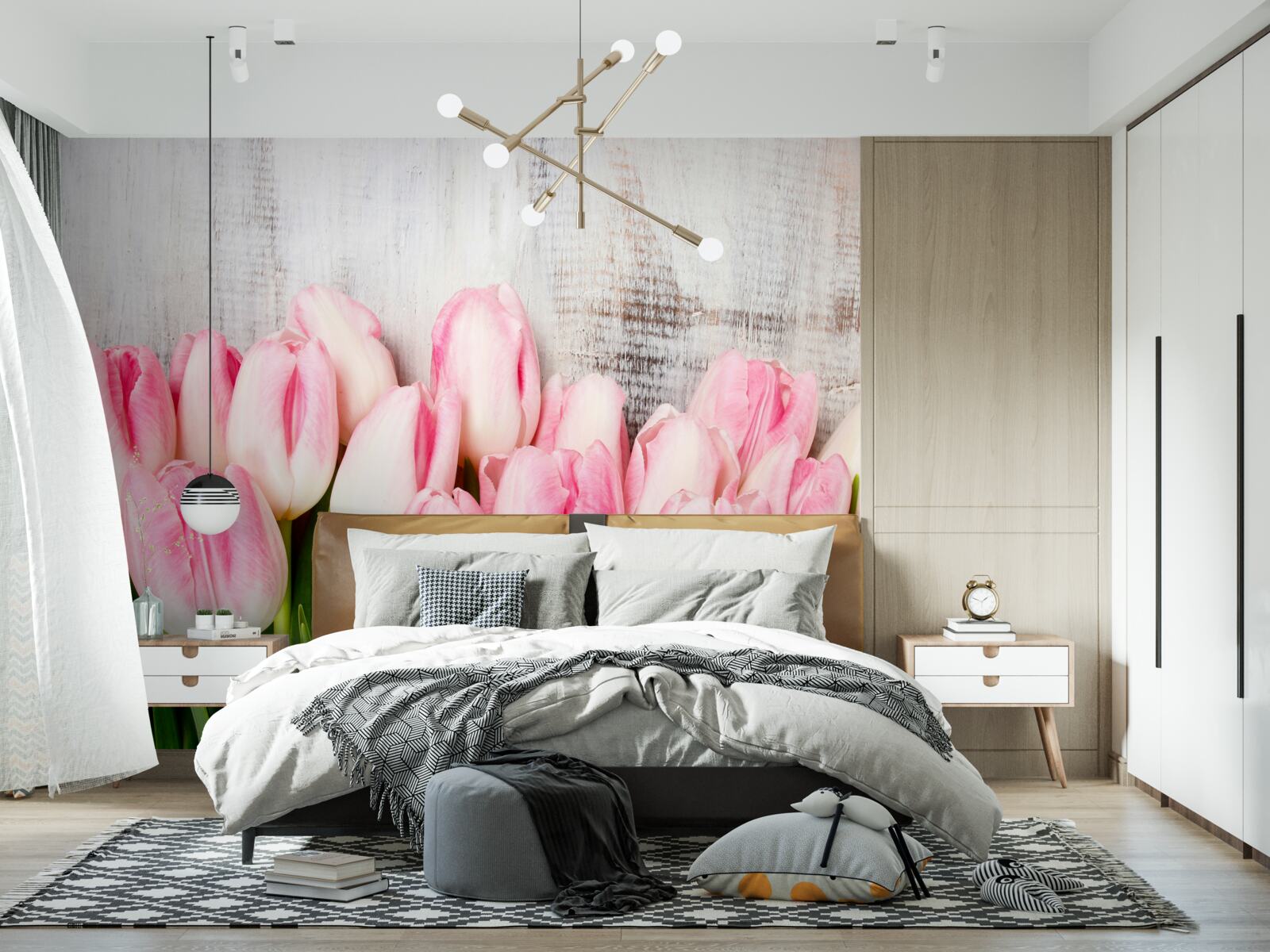 Papier peint tulipes fraîches d'un rose délicat