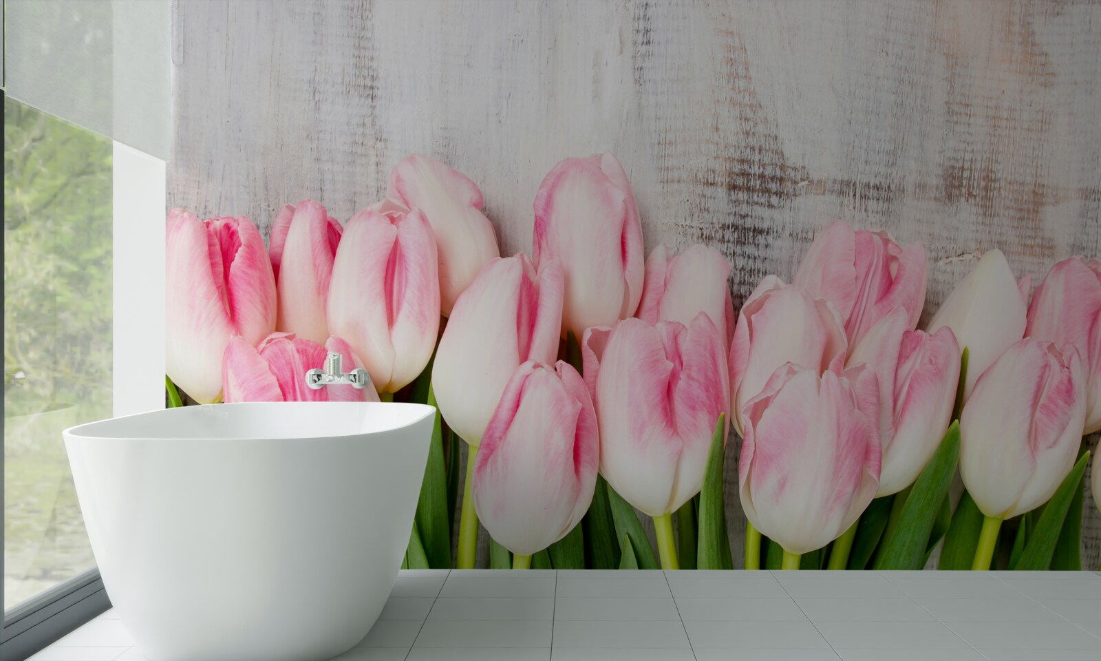 Papier peint tulipes fraîches d'un rose délicat