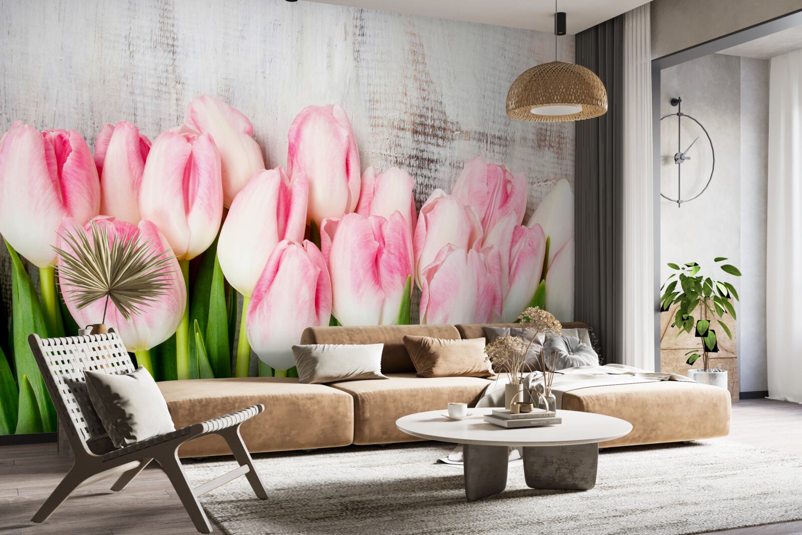 Papier peint tulipes fraîches d'un rose délicat