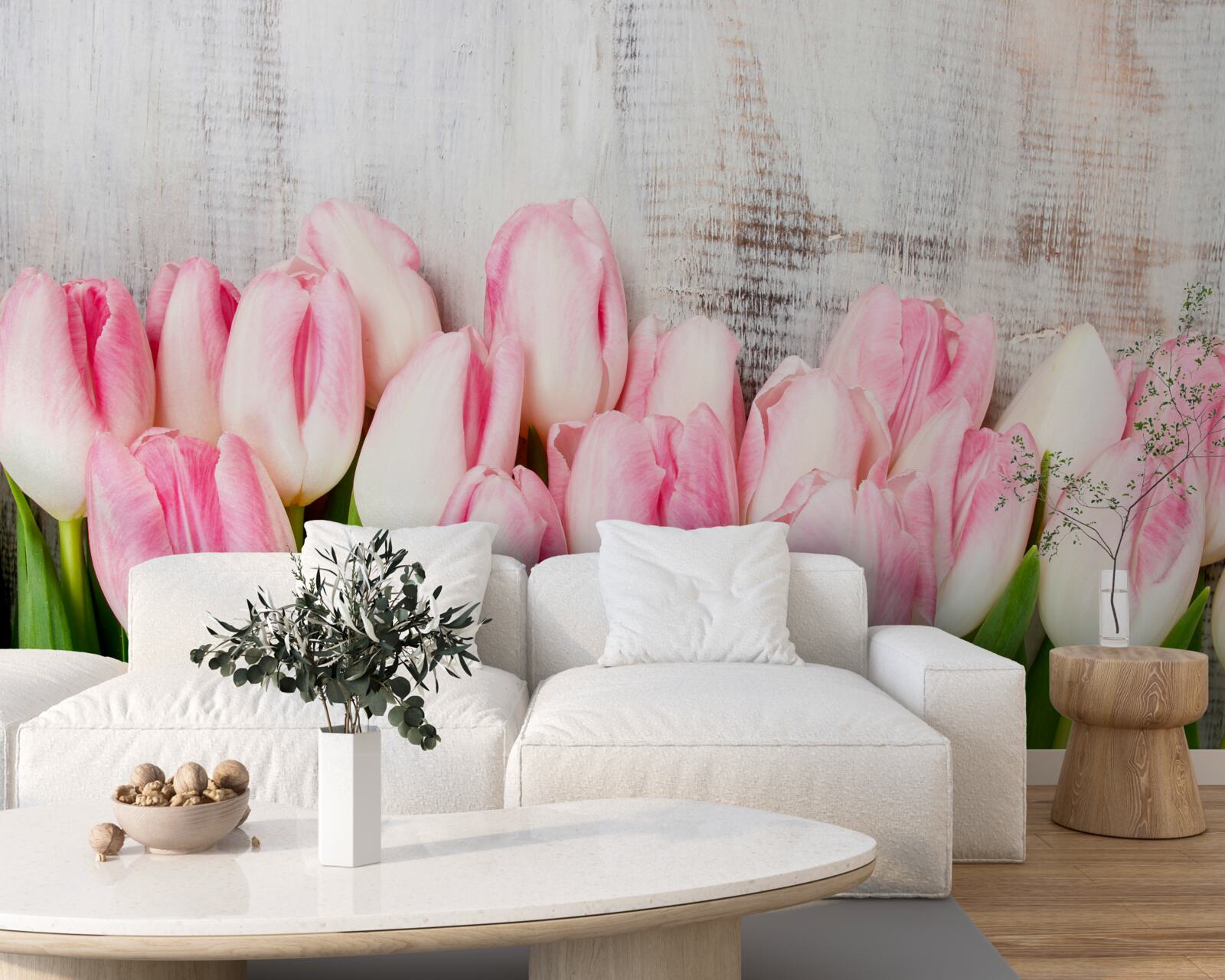 Papier peint tulipes fraîches d'un rose délicat