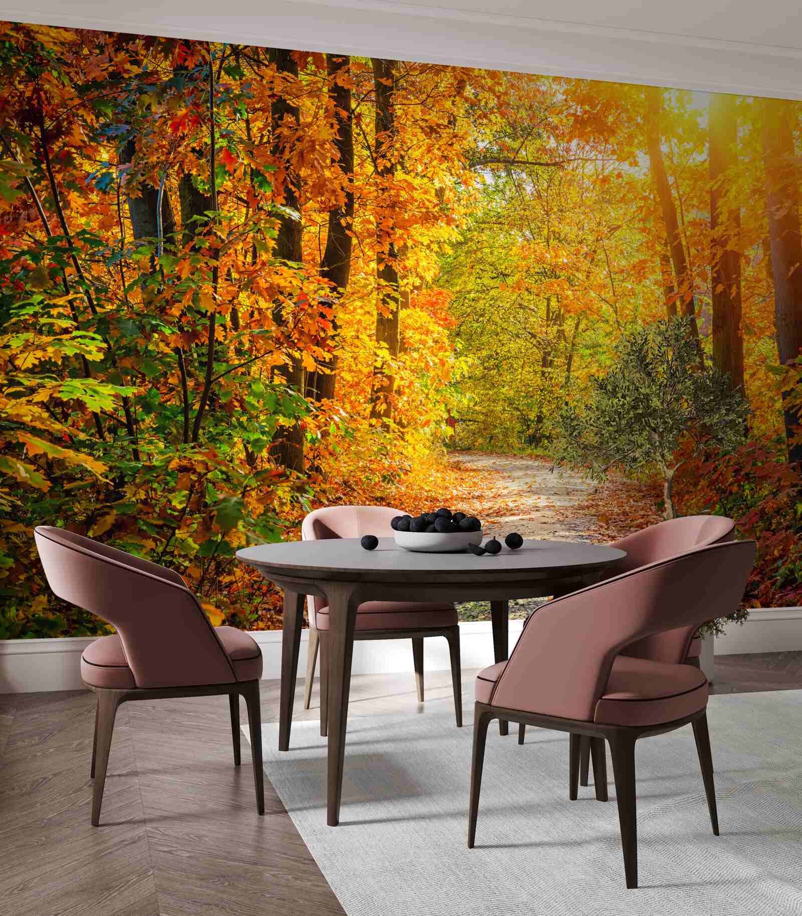 Papier peint coucher de soleil avec soleil d'automne