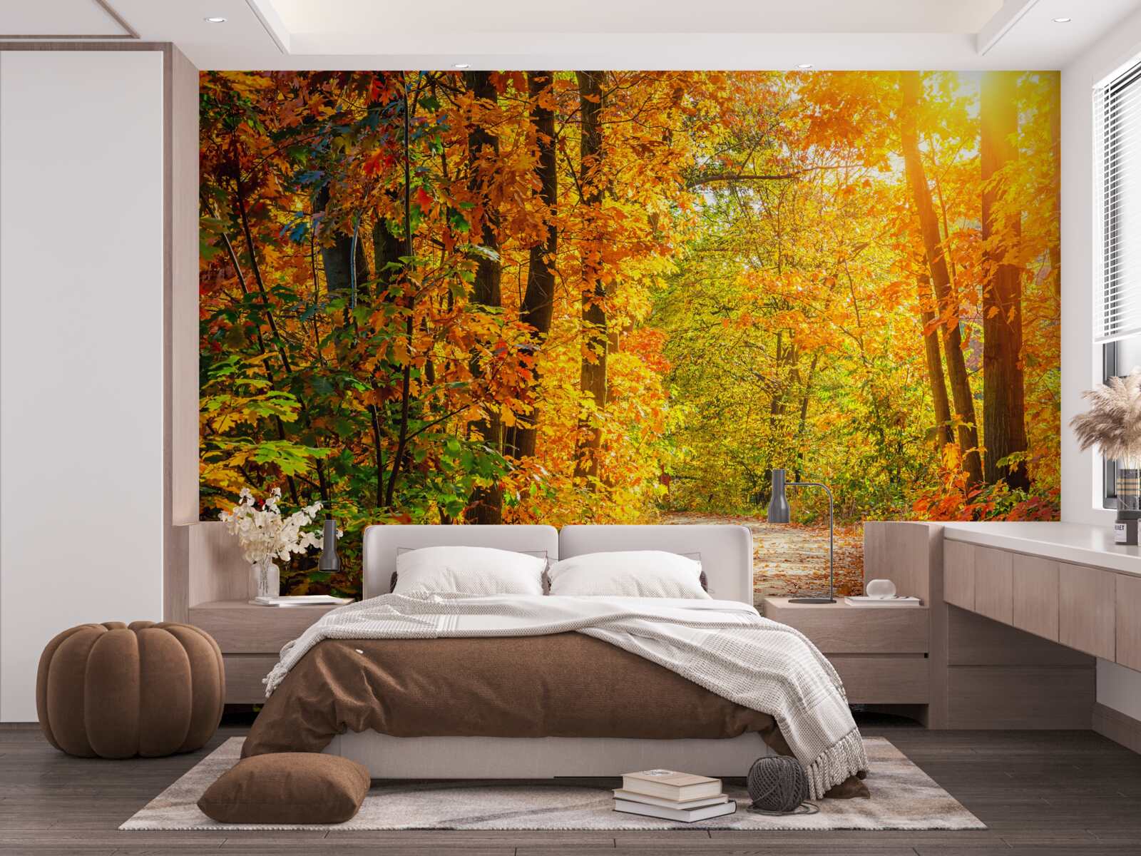 Papier peint coucher de soleil avec soleil d'automne