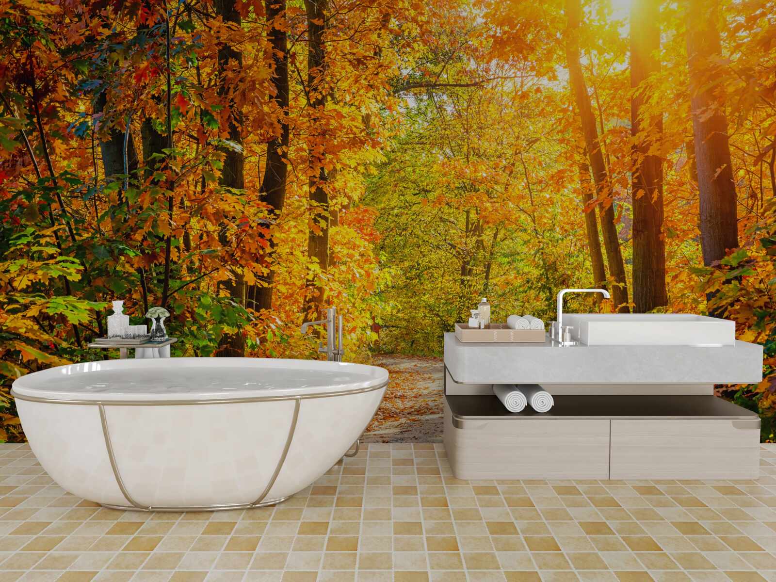 Papier peint coucher de soleil avec soleil d'automne