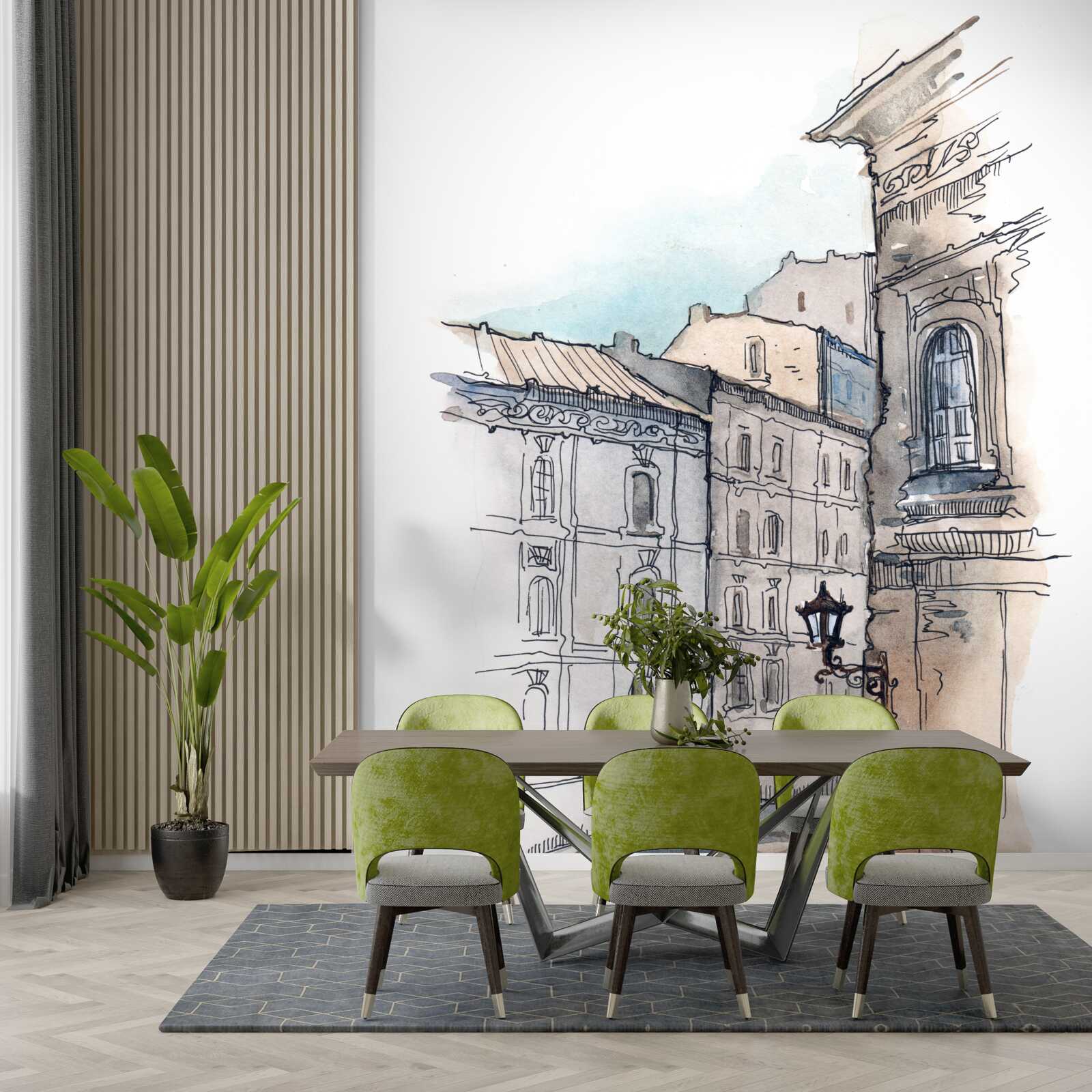 Papier peint une rue tranquille tissée au crayon