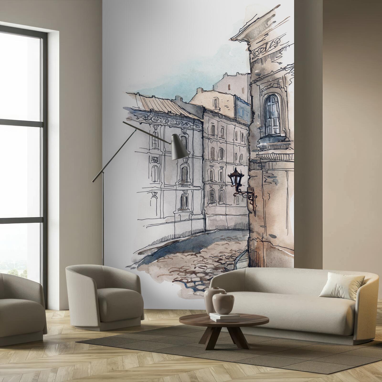 Papier peint une rue tranquille tissée au crayon