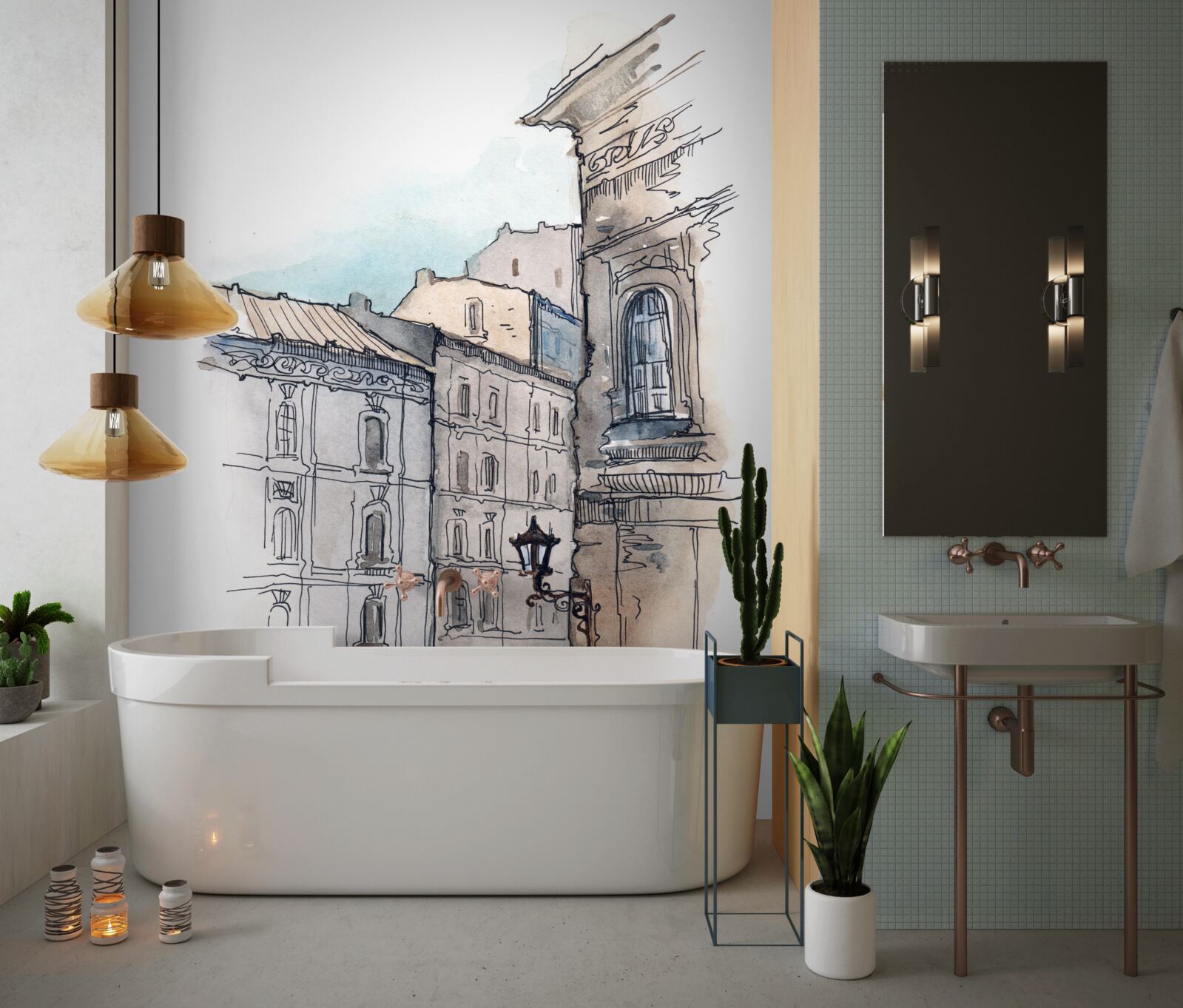 Papier peint une rue tranquille tissée au crayon