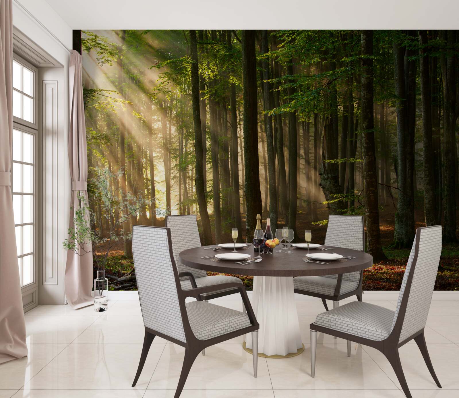 Papier peint Le soleil chasse le froid de la forêt après une nuit passée dehors