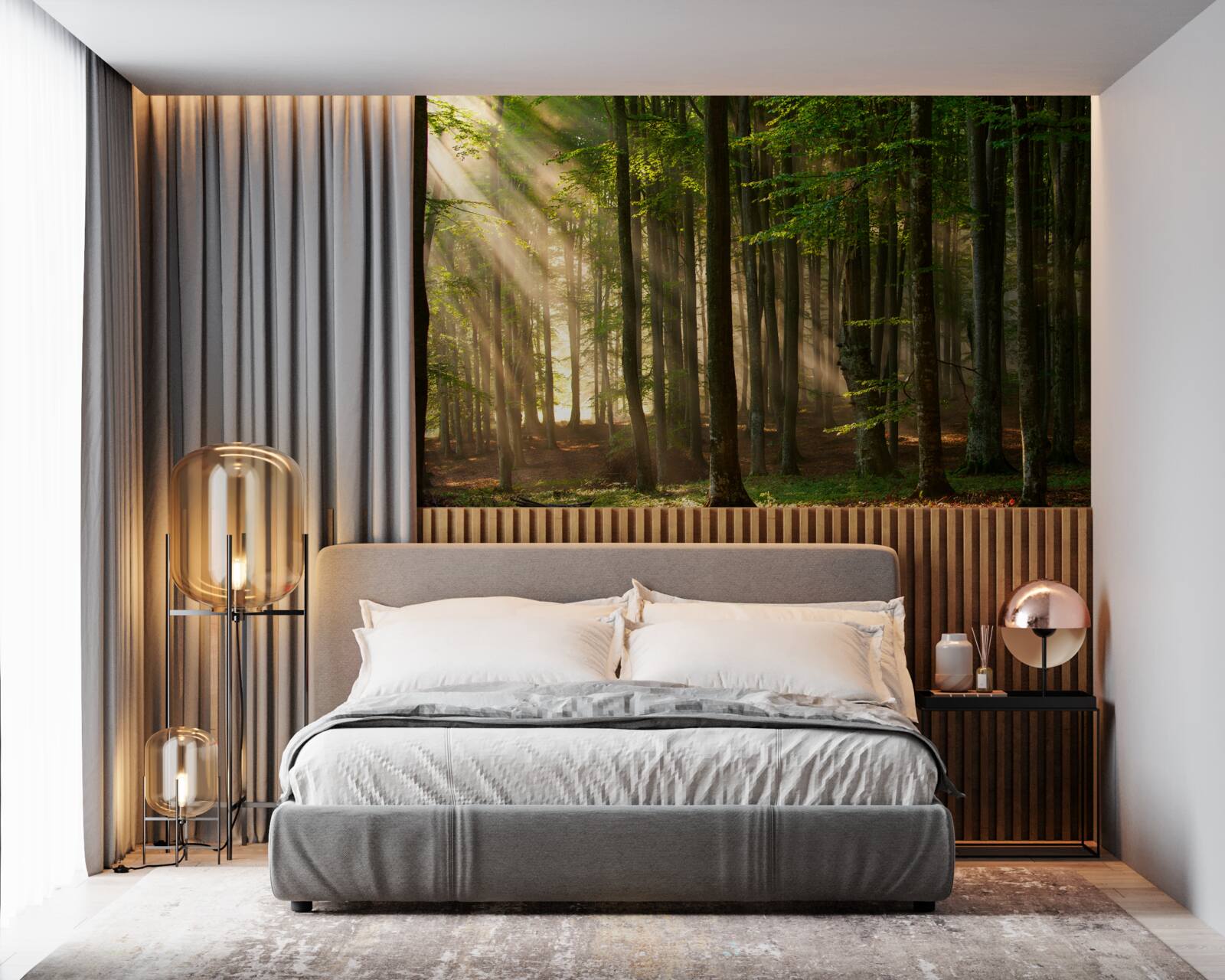 Papier peint Le soleil chasse le froid de la forêt après une nuit passée dehors