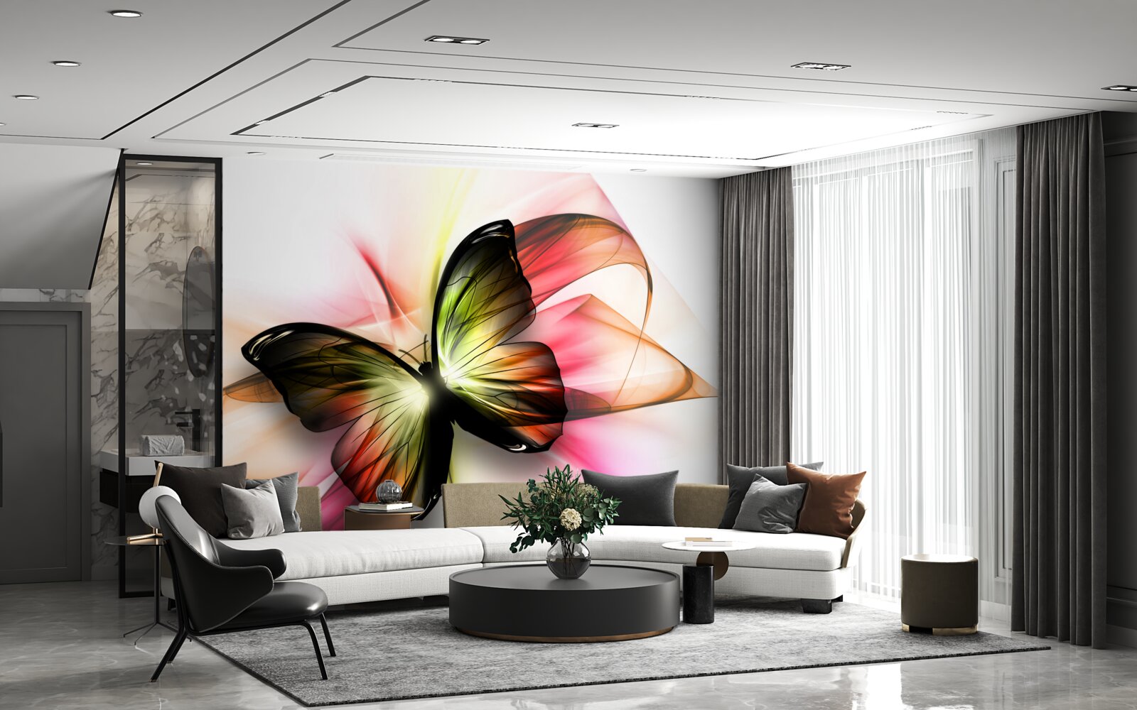 Papier peint un beau papillon flottant gracieusement dans l'air