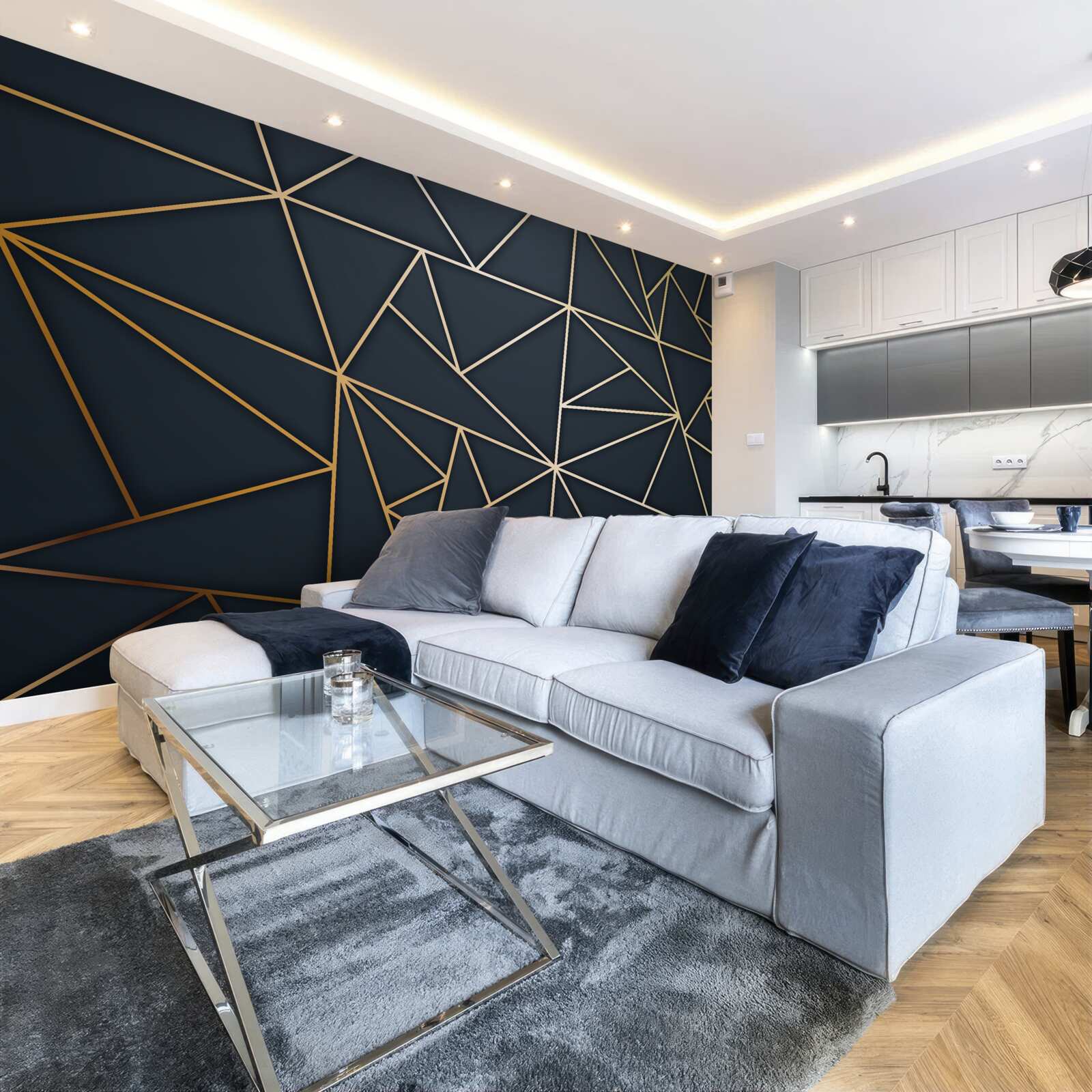 Papier peint des formes formées par des lignes d'or