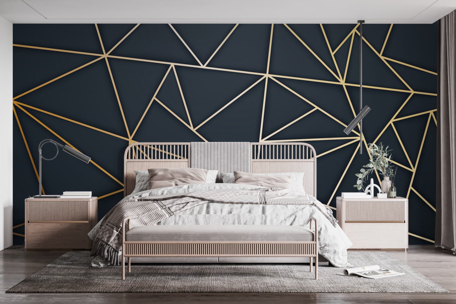 Papier peint des formes formées par des lignes d'or