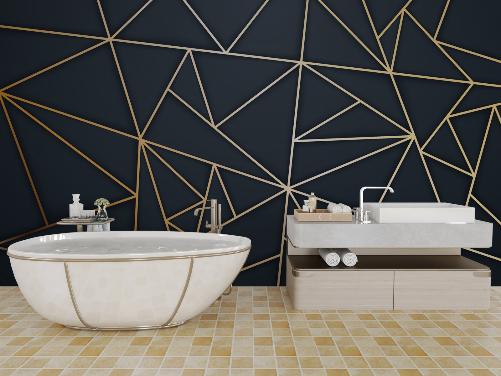 Papier peint des formes formées par des lignes d'or