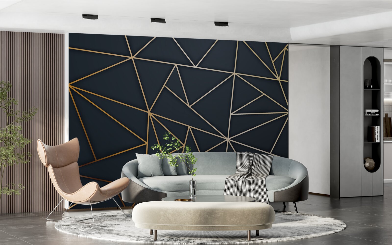 Papier peint des formes formées par des lignes d'or