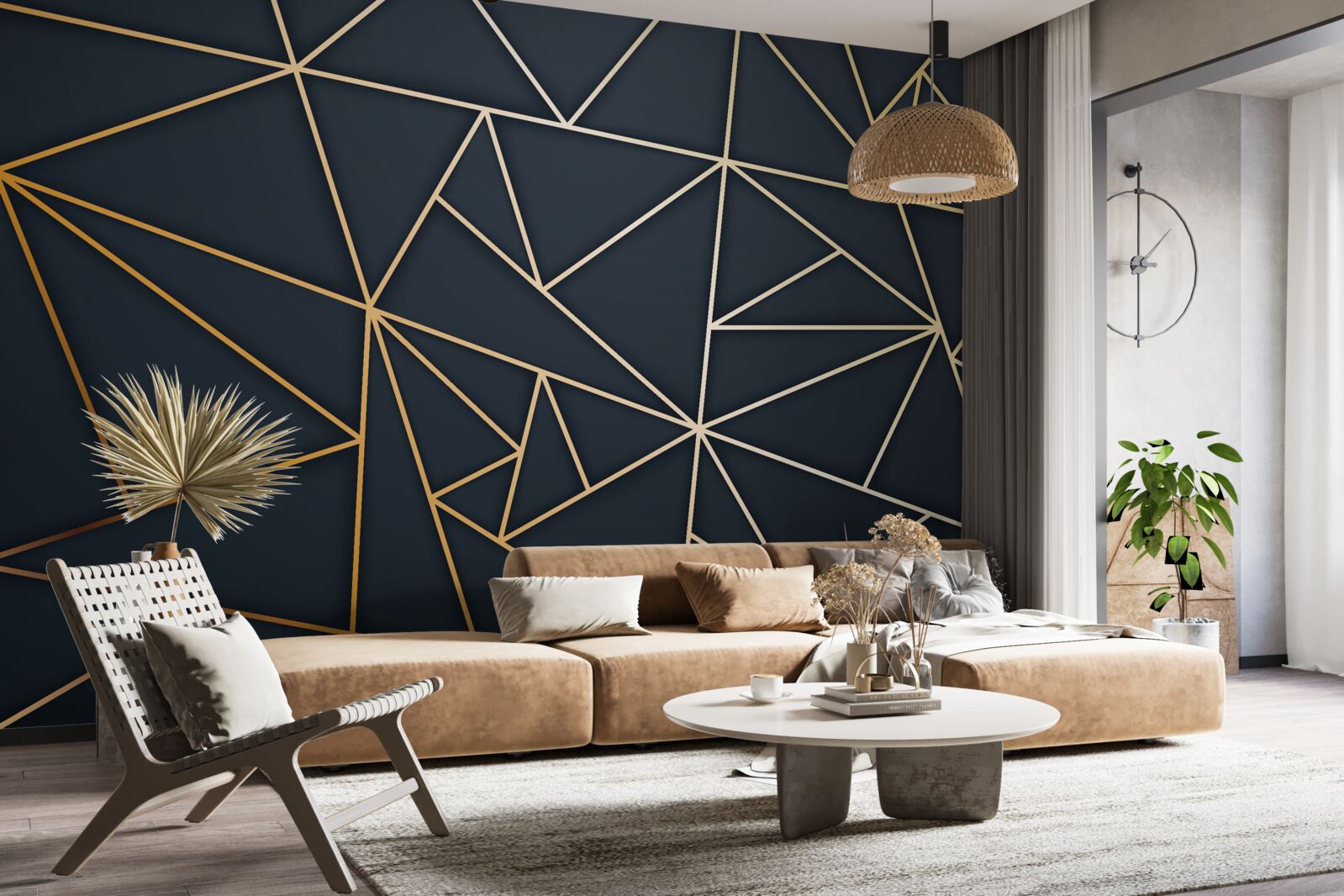 Papier peint des formes formées par des lignes d'or