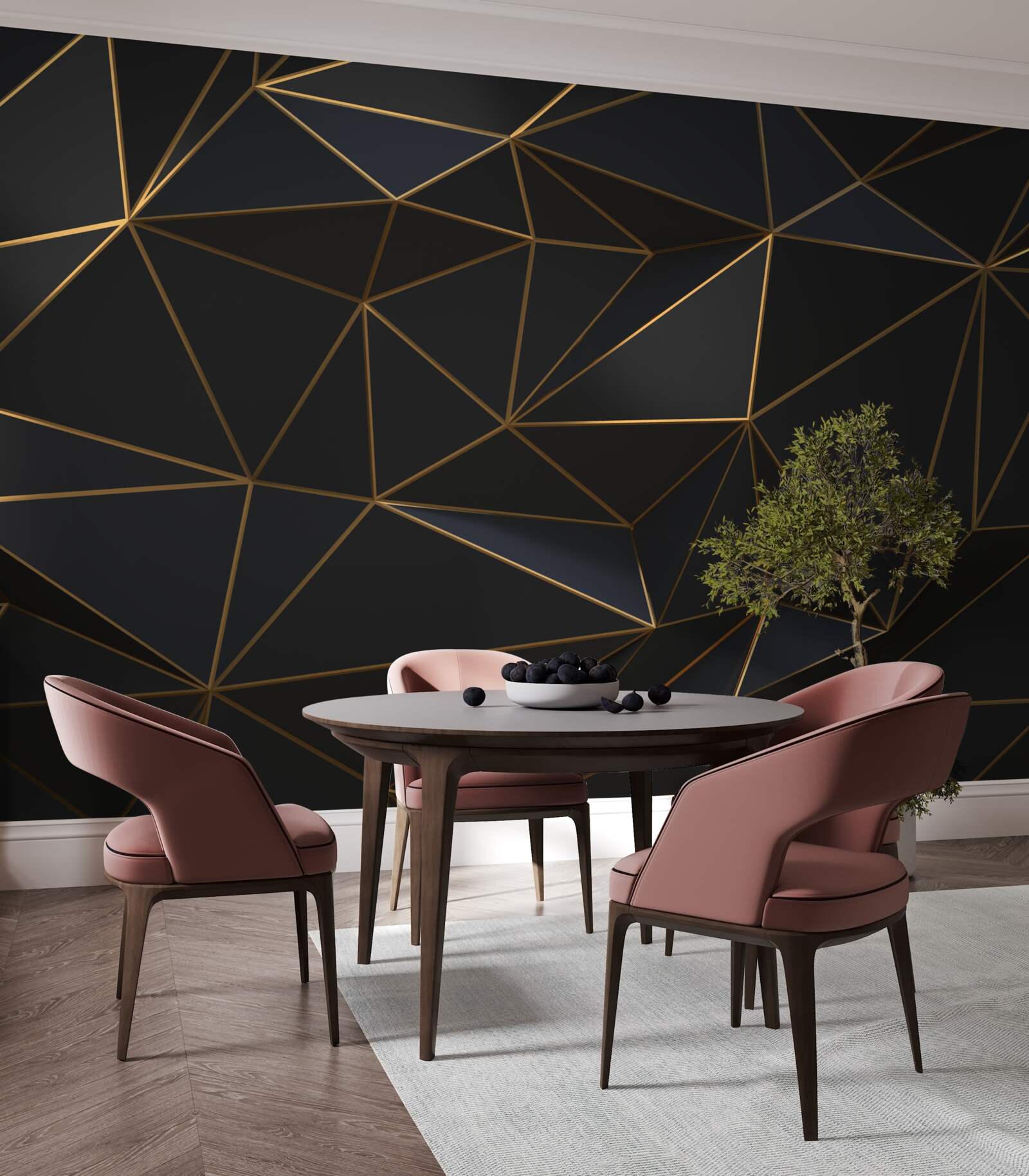 Papier peint triangles et diamants sertis en or