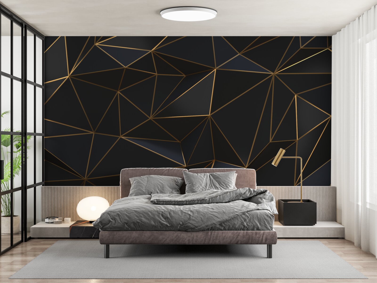 Papier peint triangles et diamants sertis en or