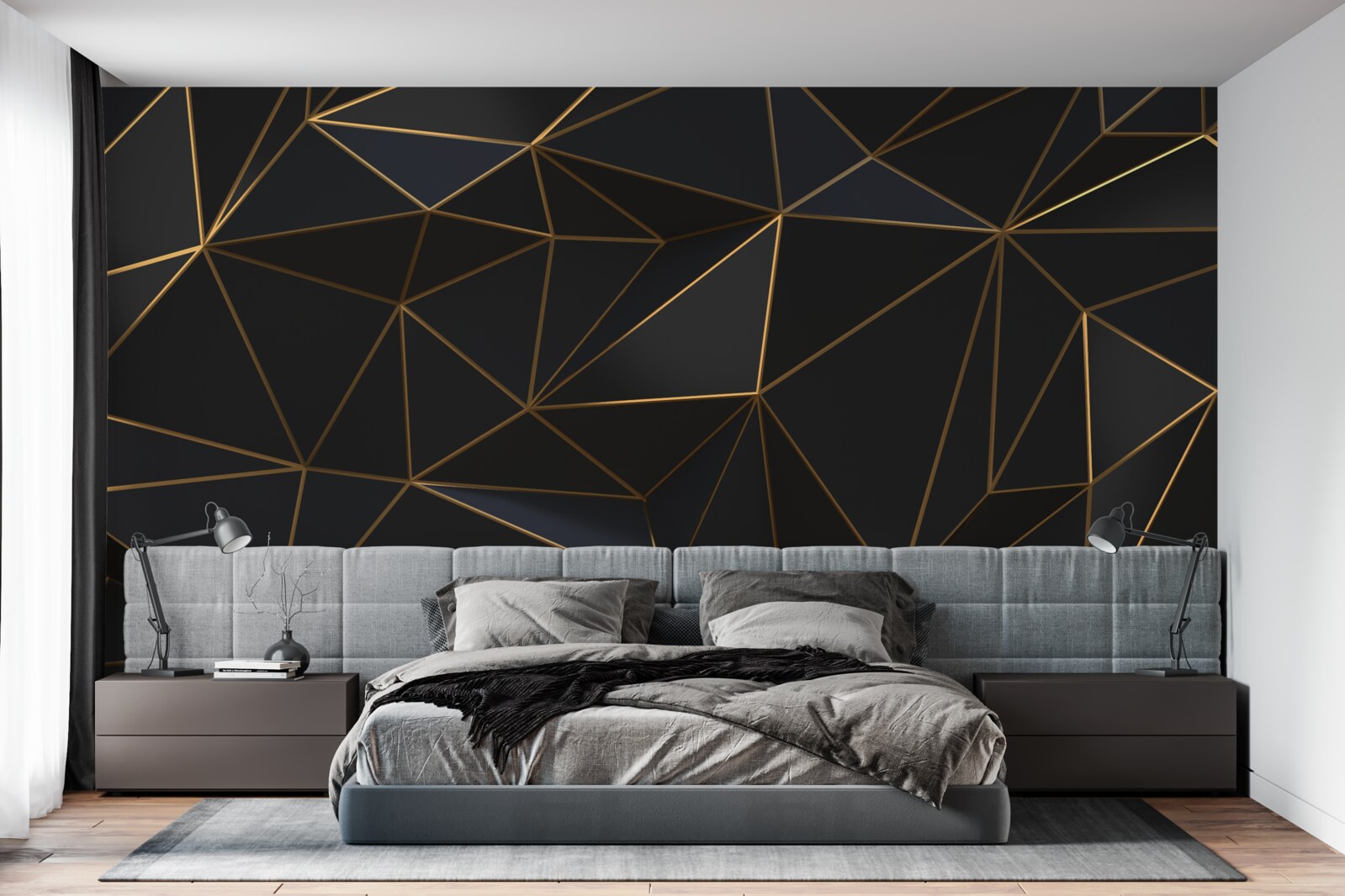 Papier peint triangles et diamants sertis en or