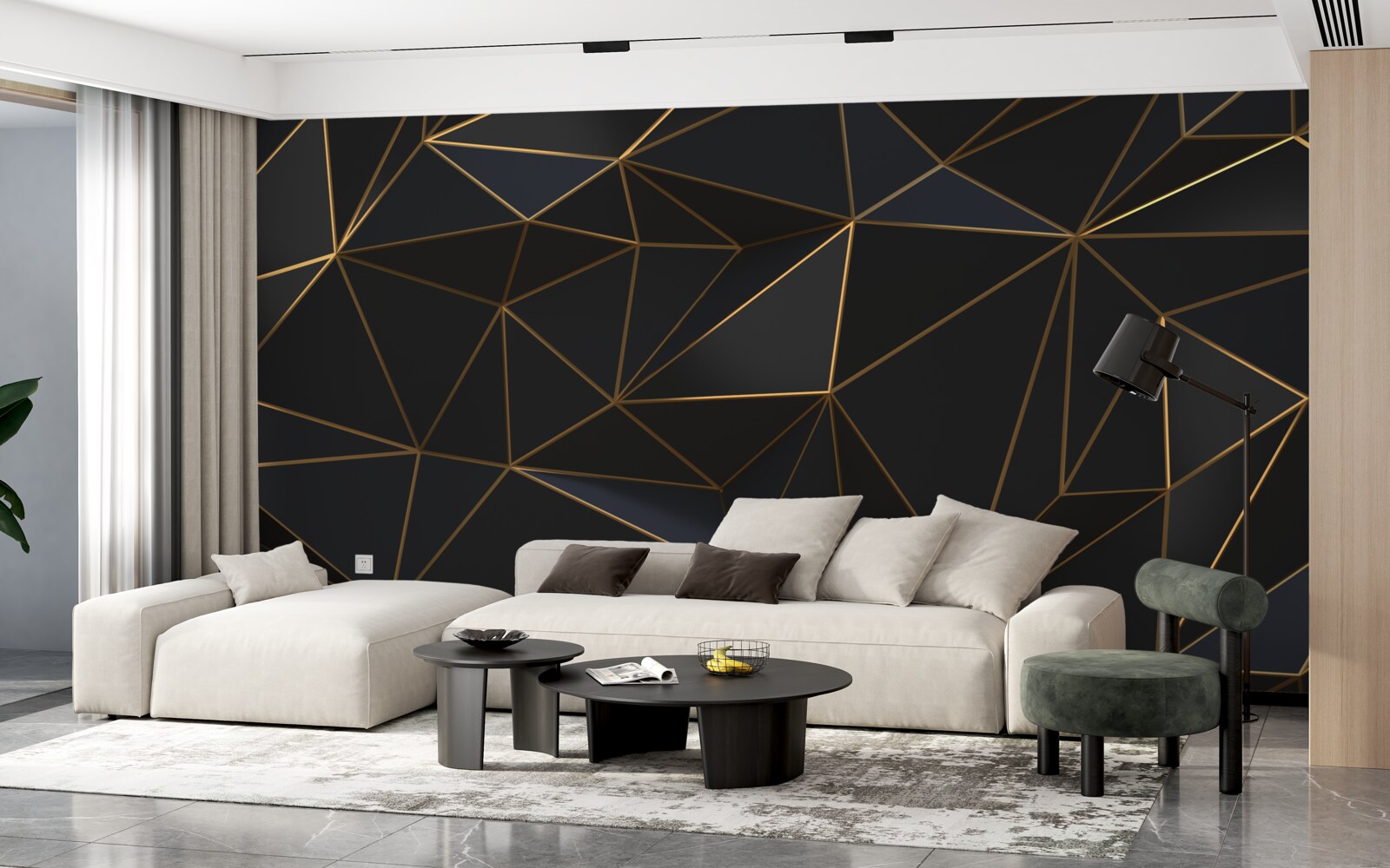 Papier peint triangles et diamants sertis en or