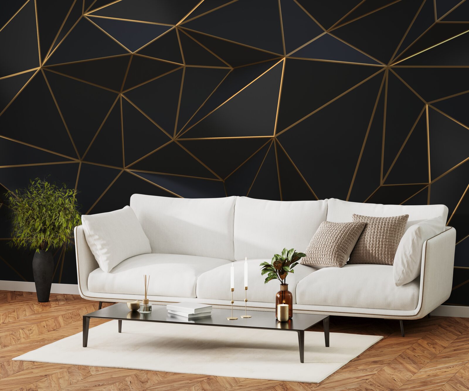 Papier peint triangles et diamants sertis en or