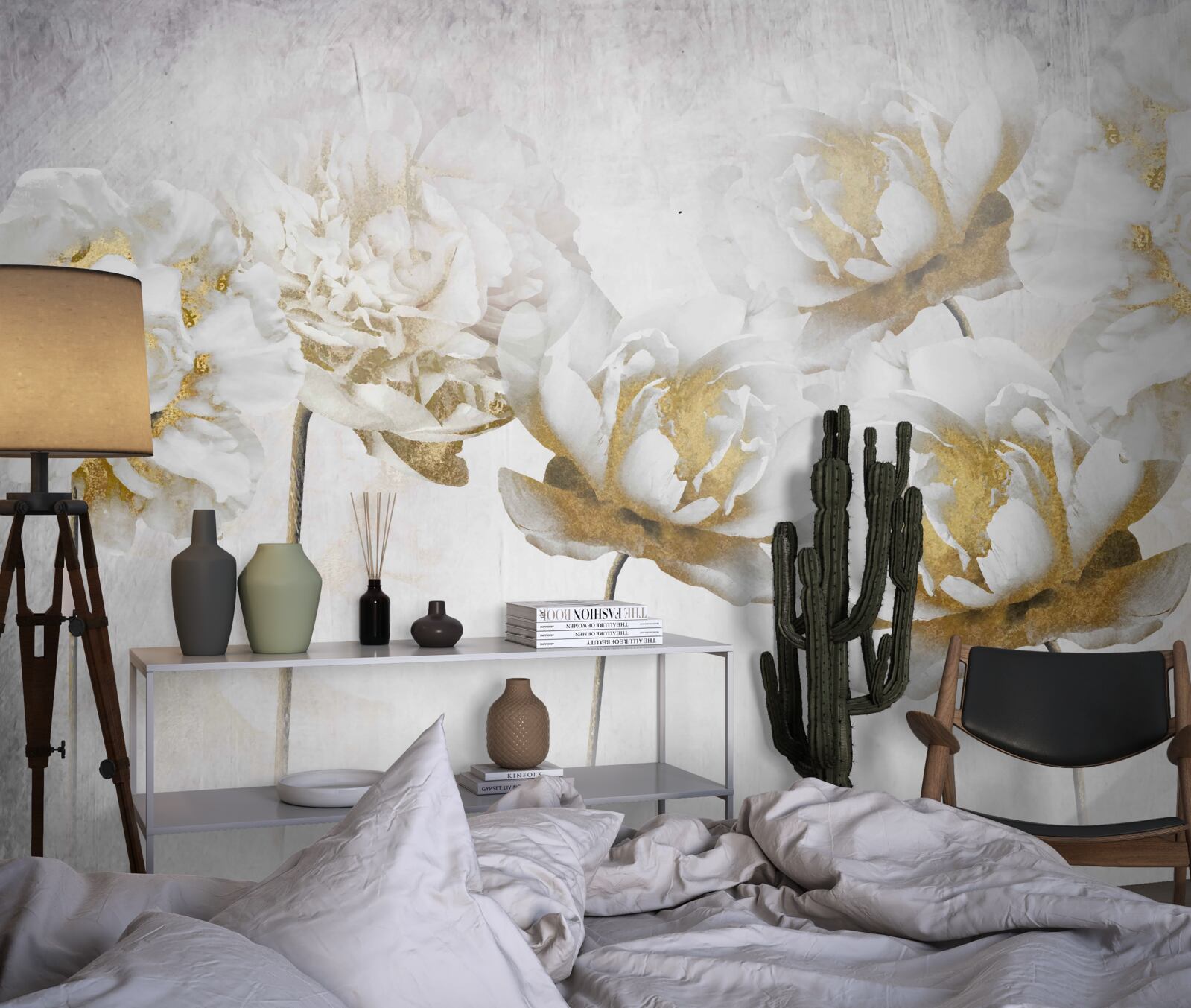 Papier peint Jolies fleurs de coton en blanc