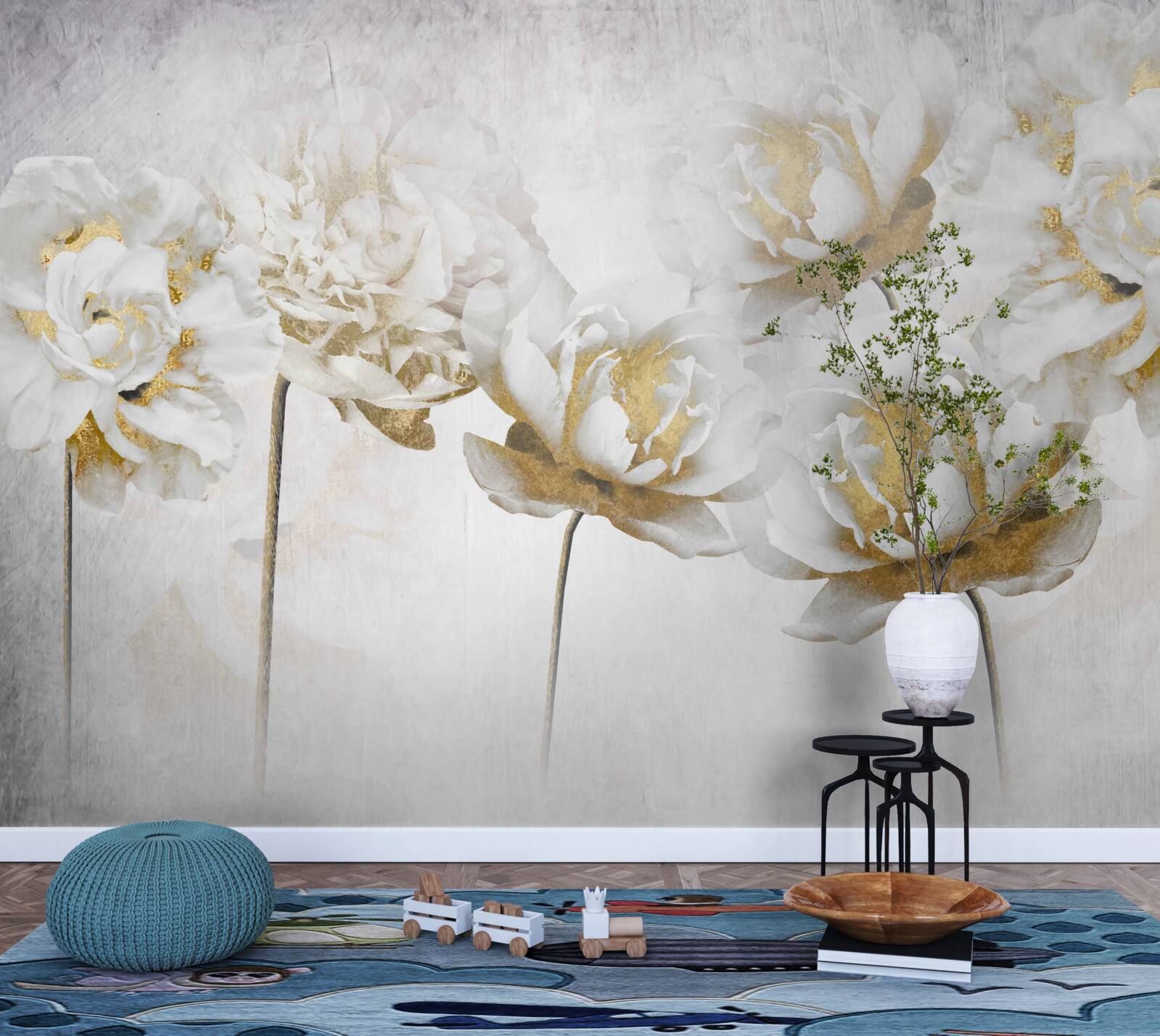 Papier peint Jolies fleurs de coton en blanc