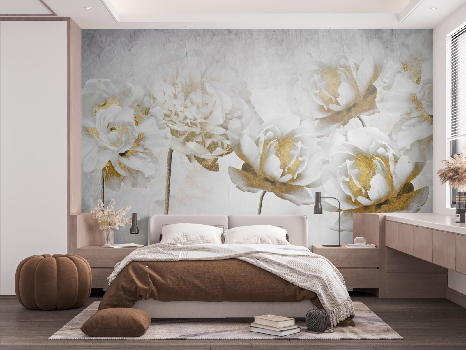 Papier peint Jolies fleurs de coton en blanc