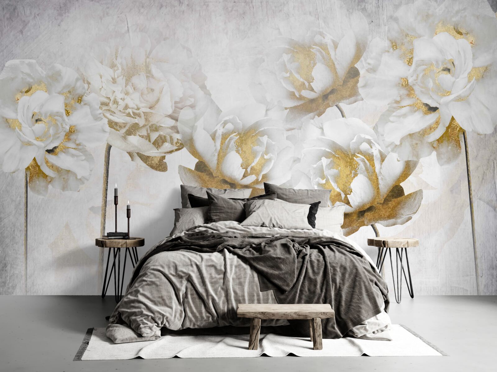 Papier peint Jolies fleurs de coton en blanc