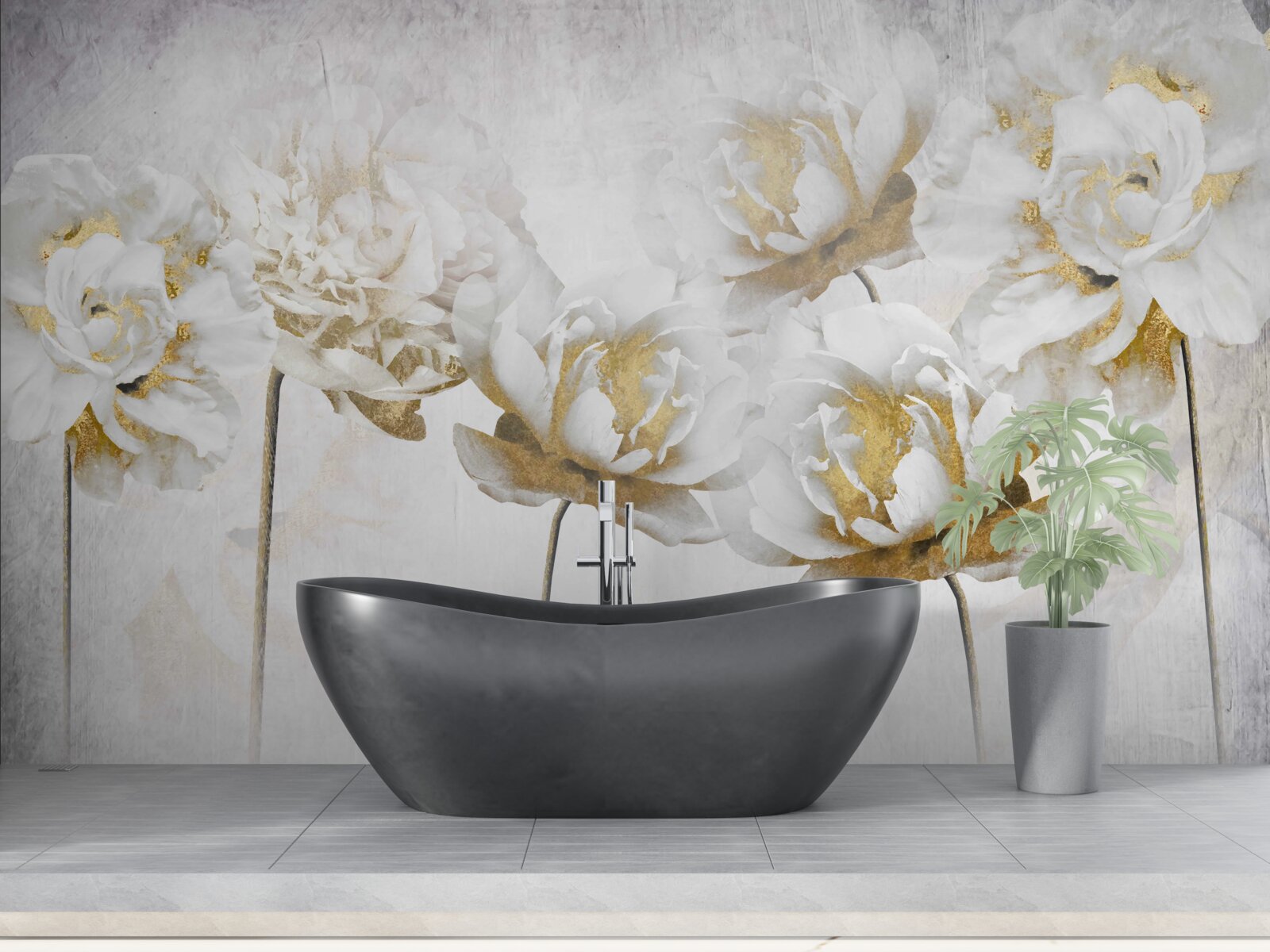 Papier peint Jolies fleurs de coton en blanc