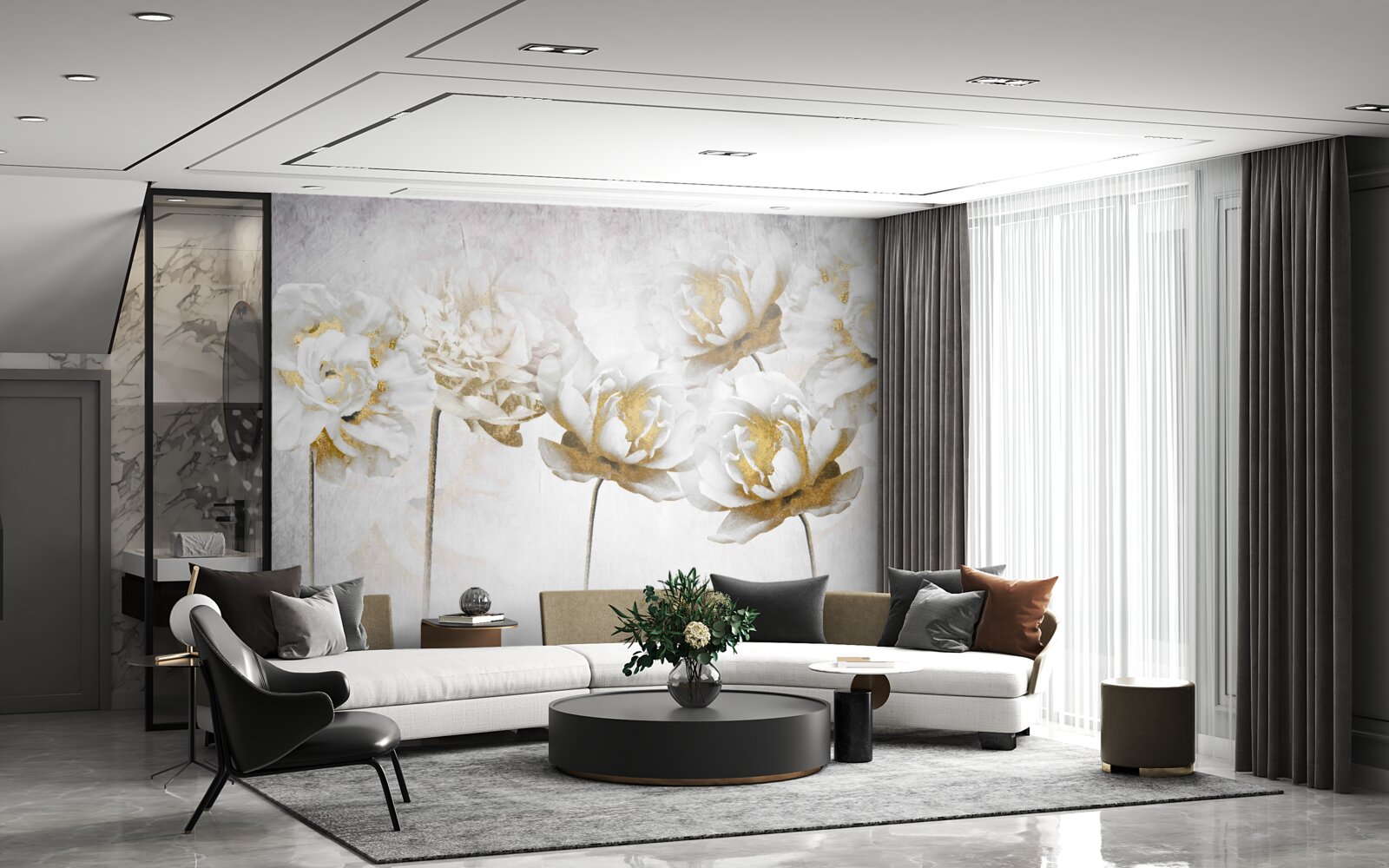 Papier peint Jolies fleurs de coton en blanc