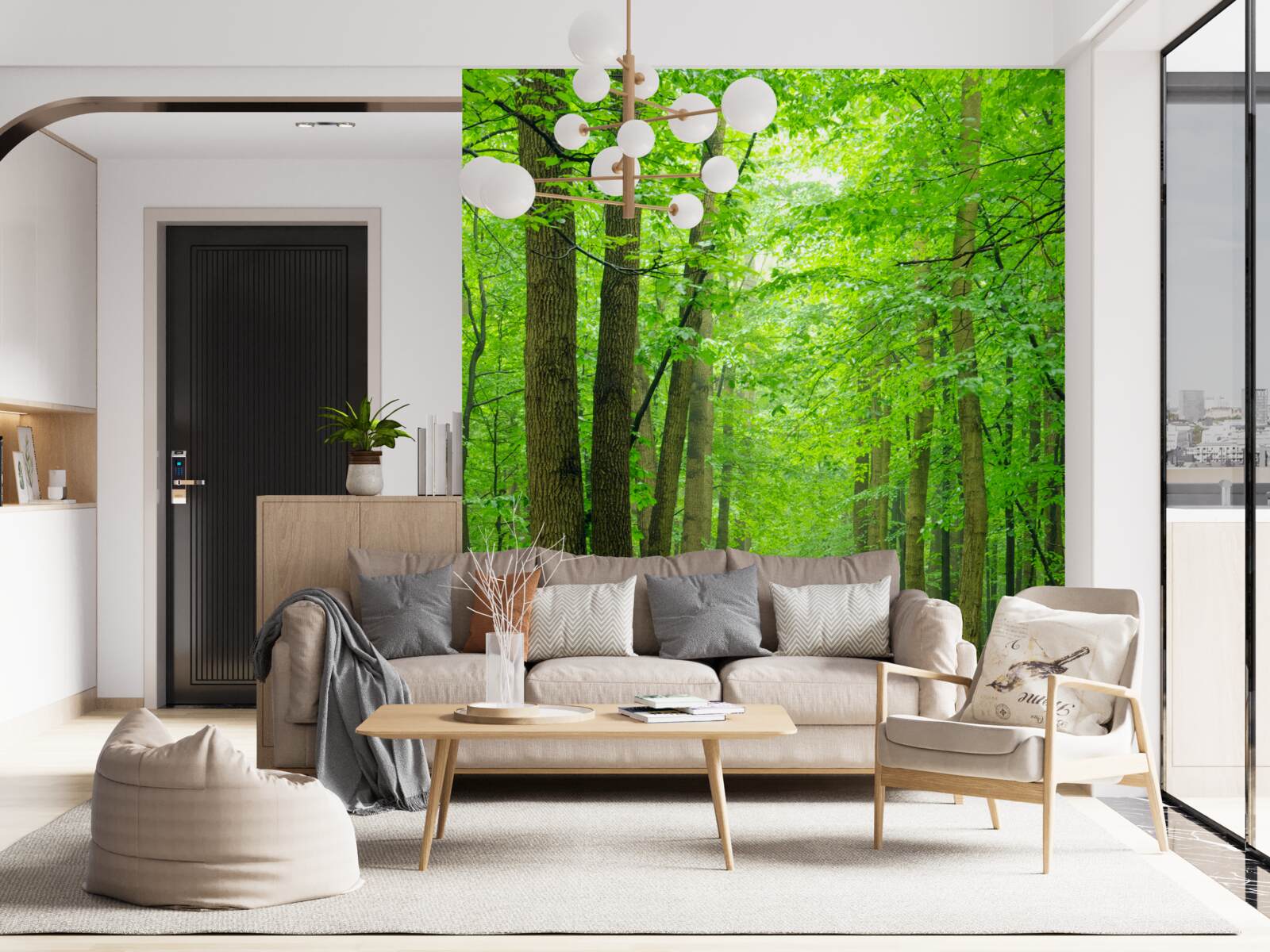 Papier peint un chemin confortable à travers une gracieuse forêt de feuillus