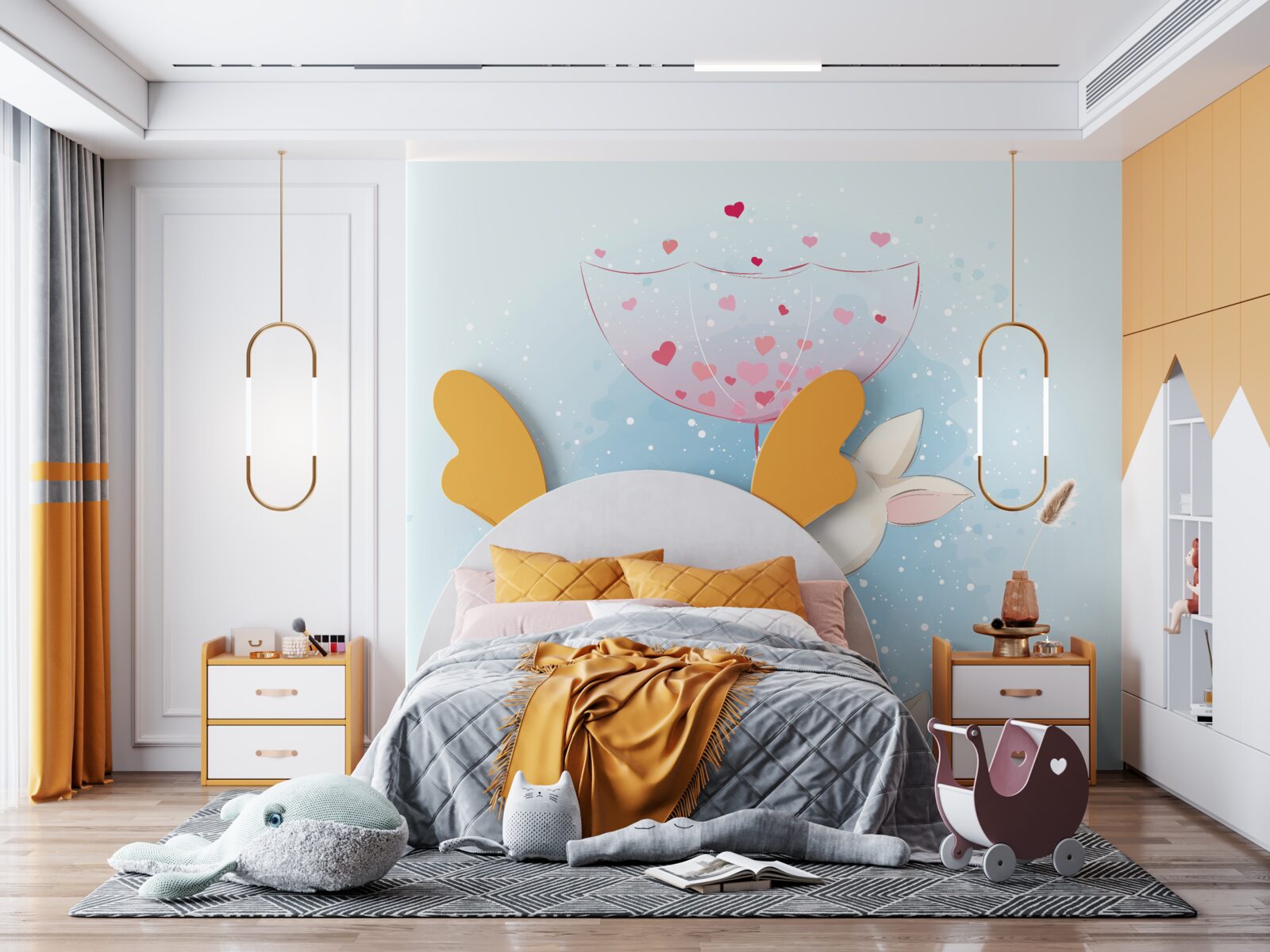 Papier peint lapins amoureux sous un parapluie