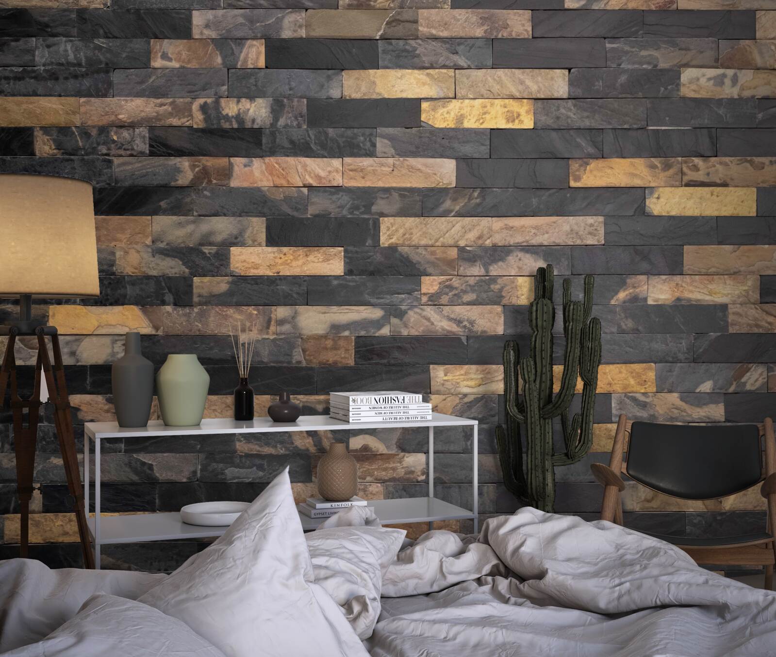 Papier peint pierre noire et dorée placée horizontalement