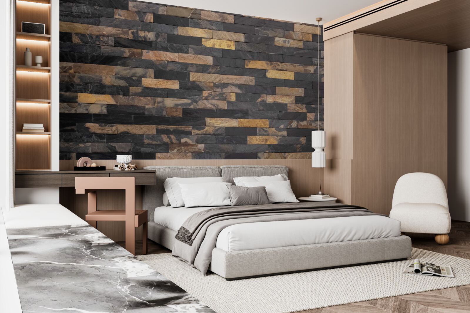 Papier peint pierre noire et dorée placée horizontalement