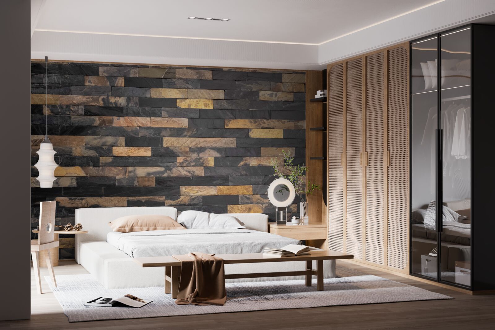 Papier peint pierre noire et dorée placée horizontalement