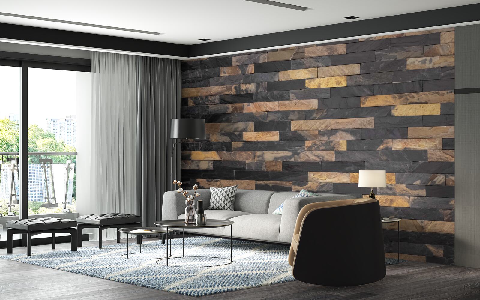 Papier peint pierre noire et dorée placée horizontalement