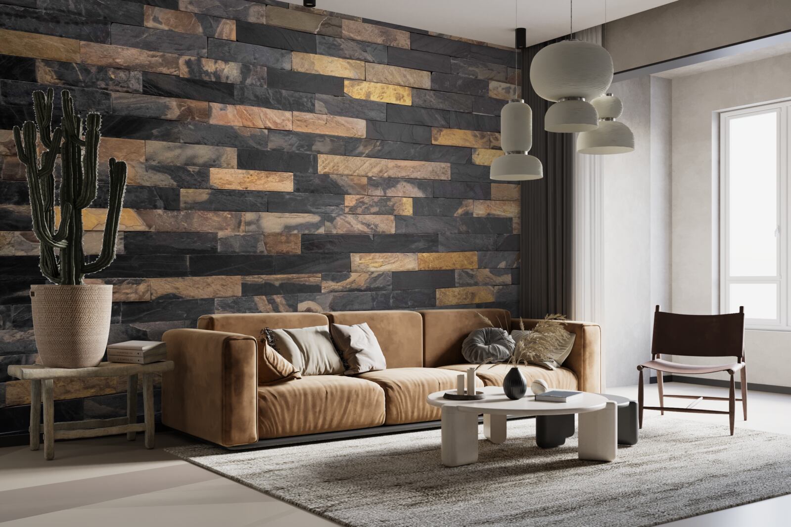 Papier peint pierre noire et dorée placée horizontalement