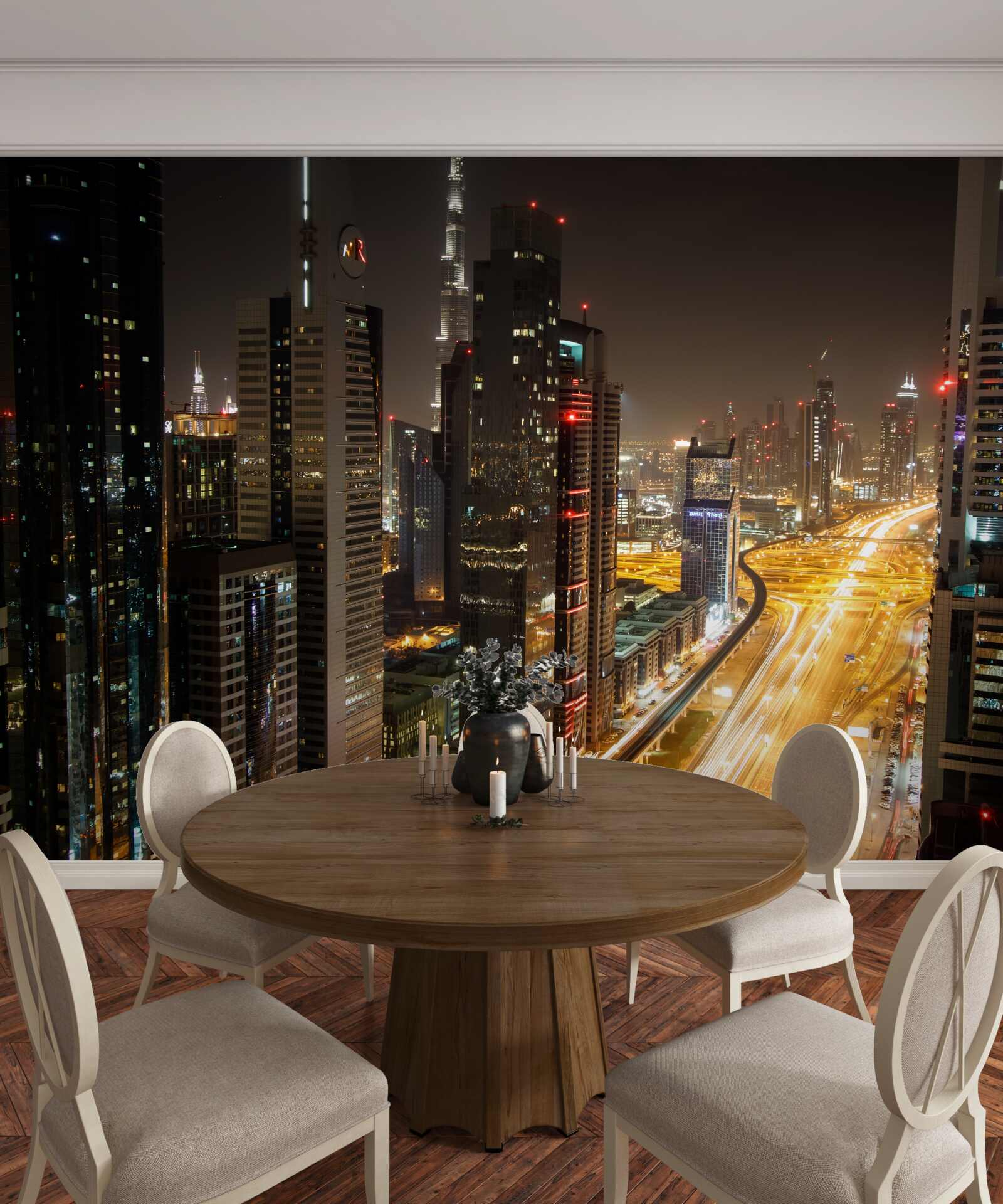 Papier peint l'avenue de la nuit est entourée d'immeubles résidentiels de plusieurs étages