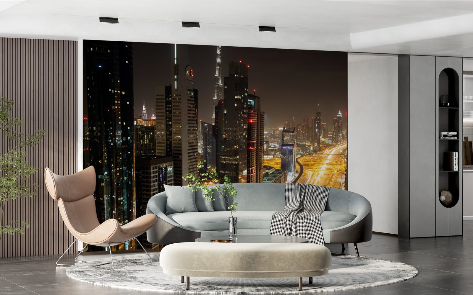 Papier peint l'avenue de la nuit est entourée d'immeubles résidentiels de plusieurs étages