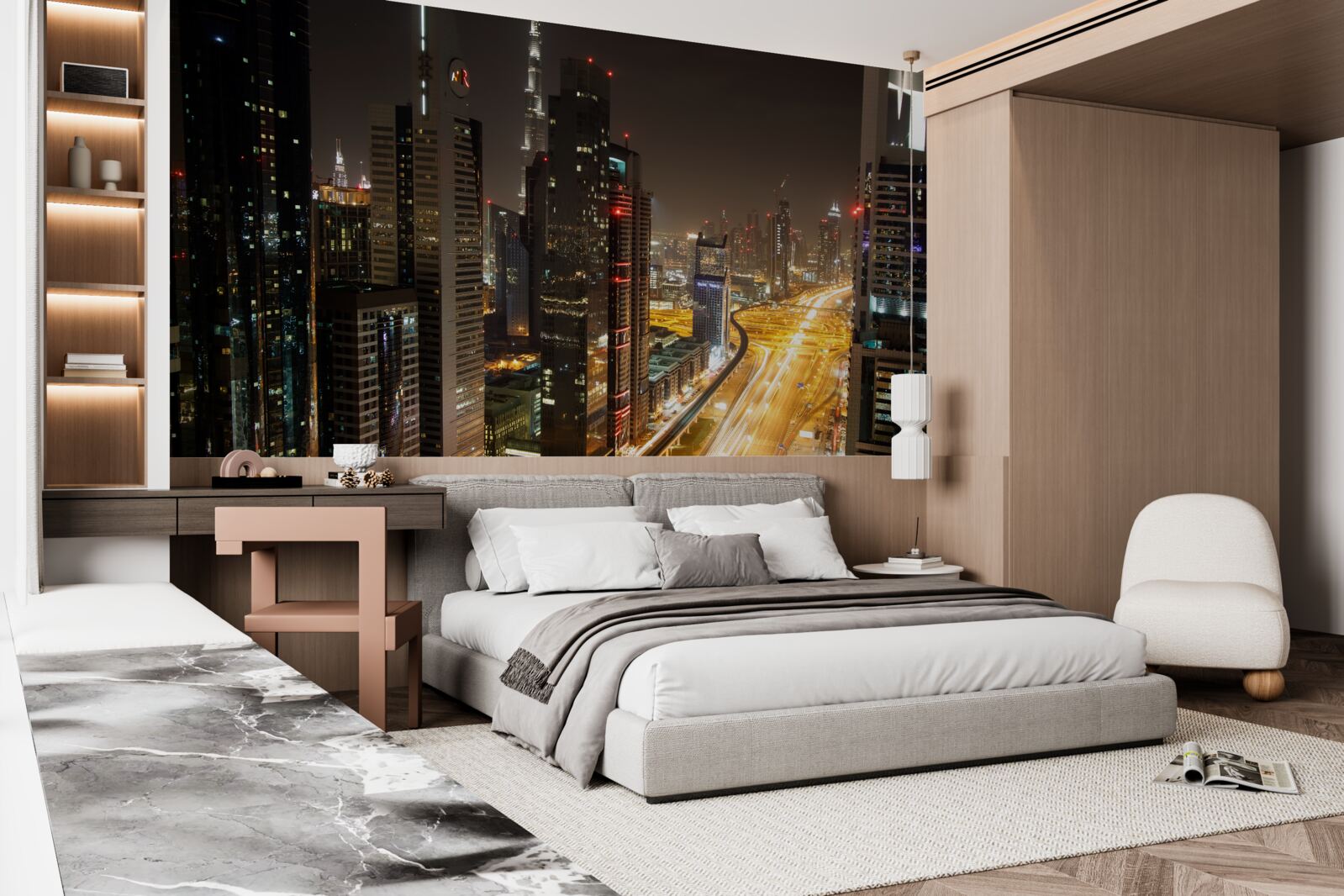 Papier peint l'avenue de la nuit est entourée d'immeubles résidentiels de plusieurs étages