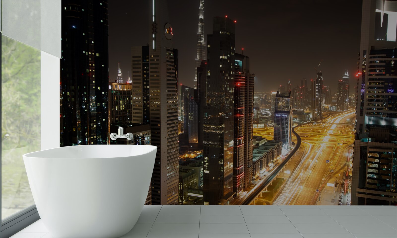 Papier peint l'avenue de la nuit est entourée d'immeubles résidentiels de plusieurs étages