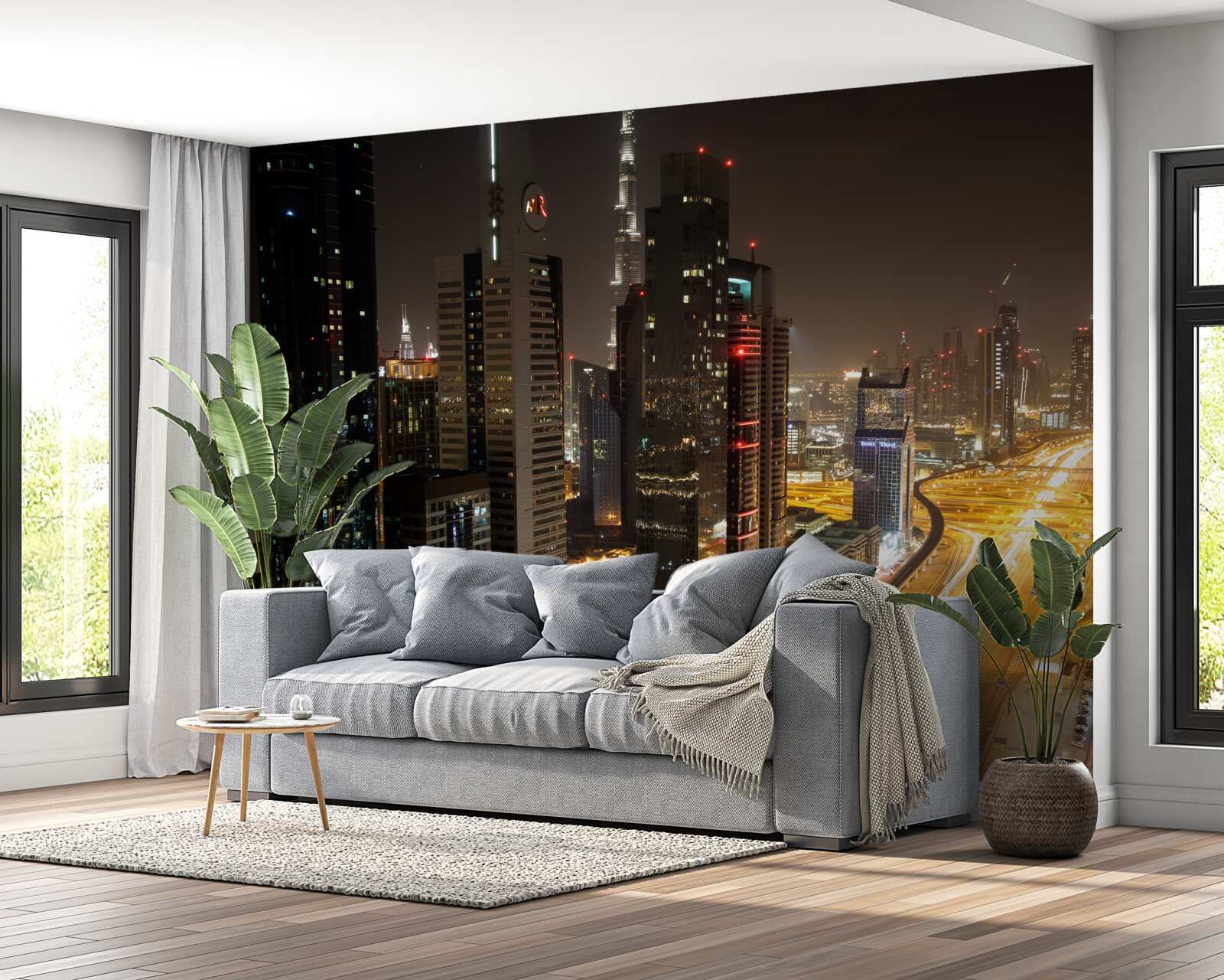 Papier peint l'avenue de la nuit est entourée d'immeubles résidentiels de plusieurs étages